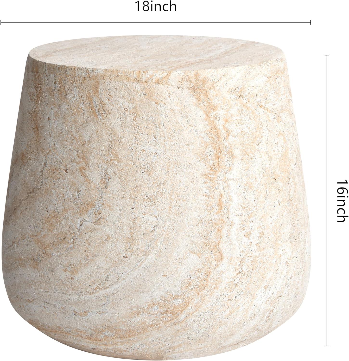 Barrel Travertine Stone Finish Italian Design MgO Side Accent Table
