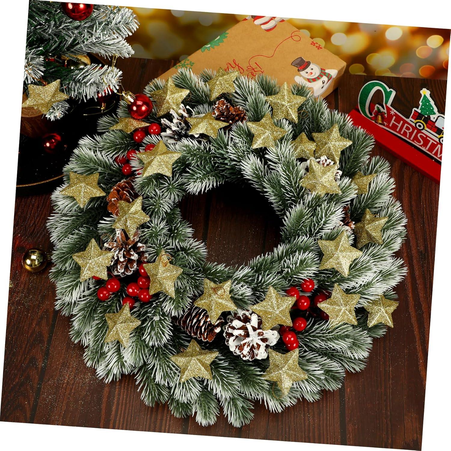 30Pcs Mini Gold Glitter Star Pendant Christmas Tree Hanging Decorations Xmas Star Pendant Tree Ornament Decoration for Christmas