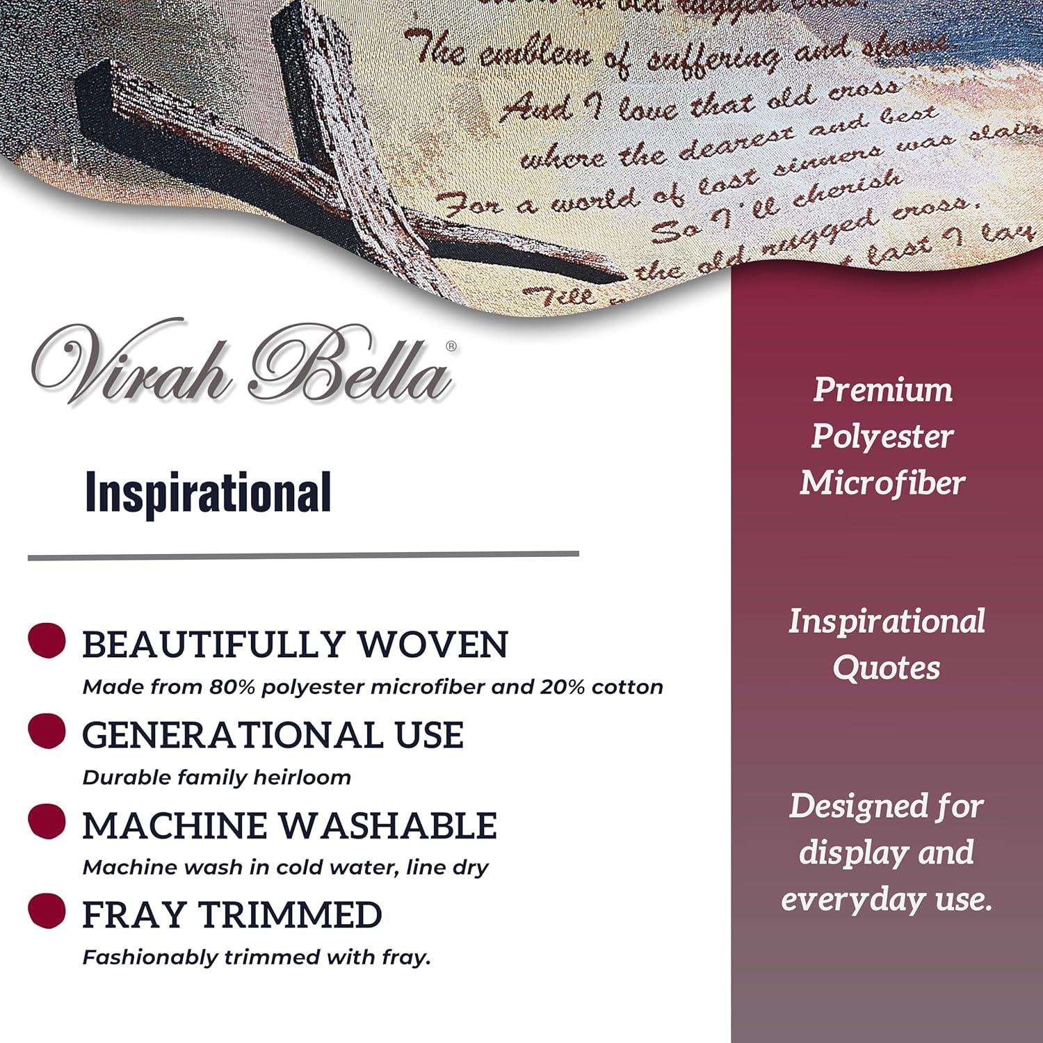 Virah Bella - Inspirational Tapestry Throw Blanket 50"x60" - Fringed Woven Tapestry Throw - Cozy & Beautiful Religious-Themed Blanket - Old Rugged Cross