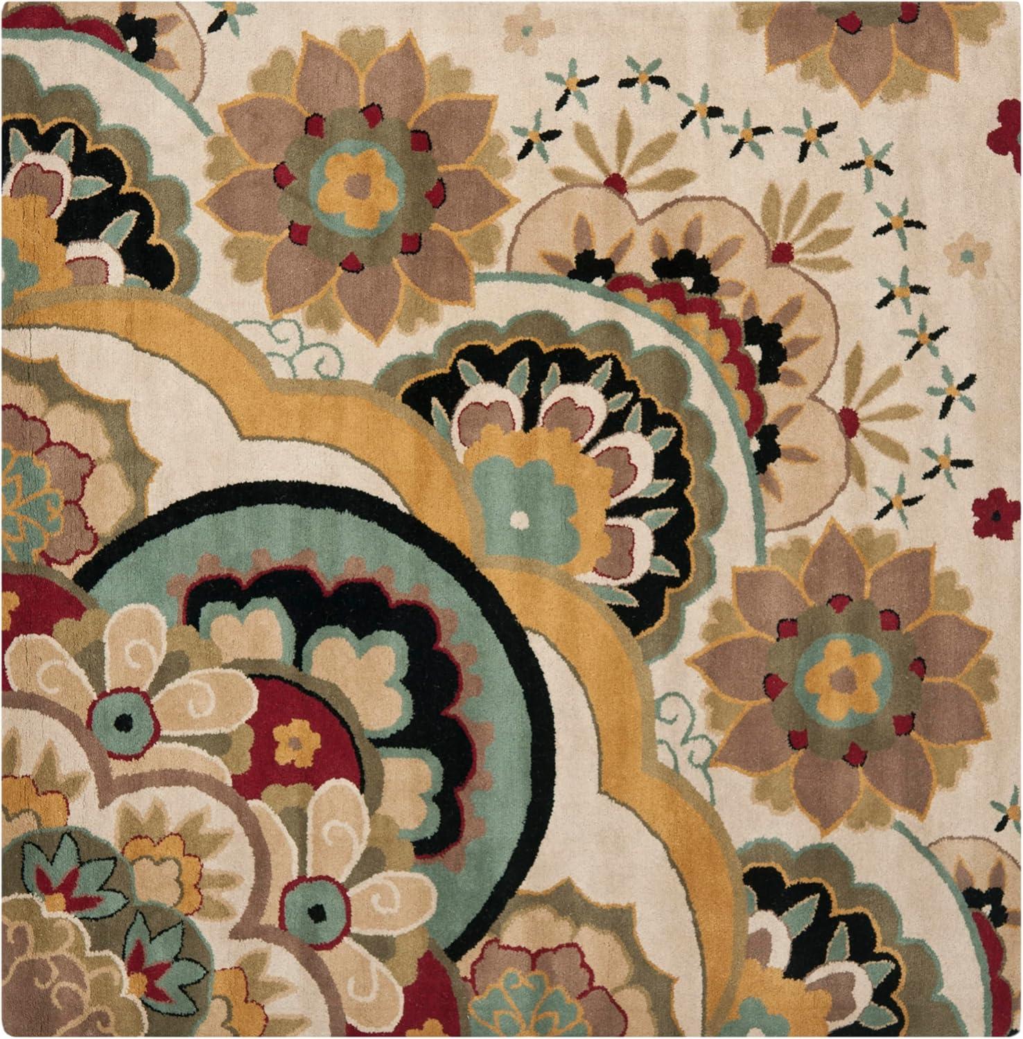 SAFAVIEH Soho Leyla Floral Wool Area Rug, Ivory/Multi, 6' x 6' Square