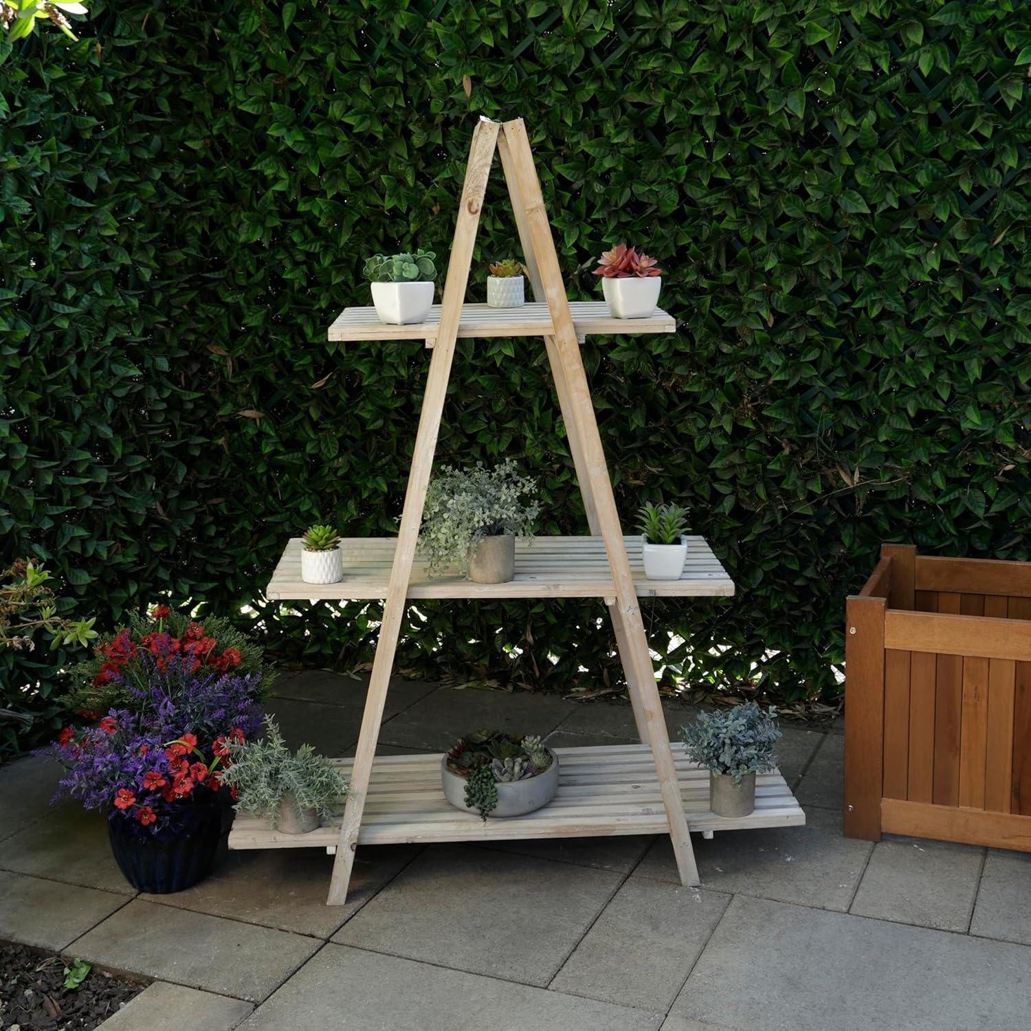 Natural Fir Wood 3-Tier Triangular Storage Rack