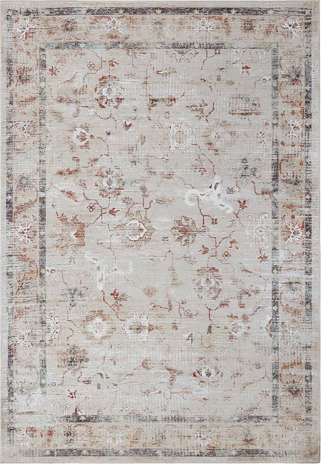 Elegant Swan Blue Floral Synthetic Washable Area Rug, 4' x 6'