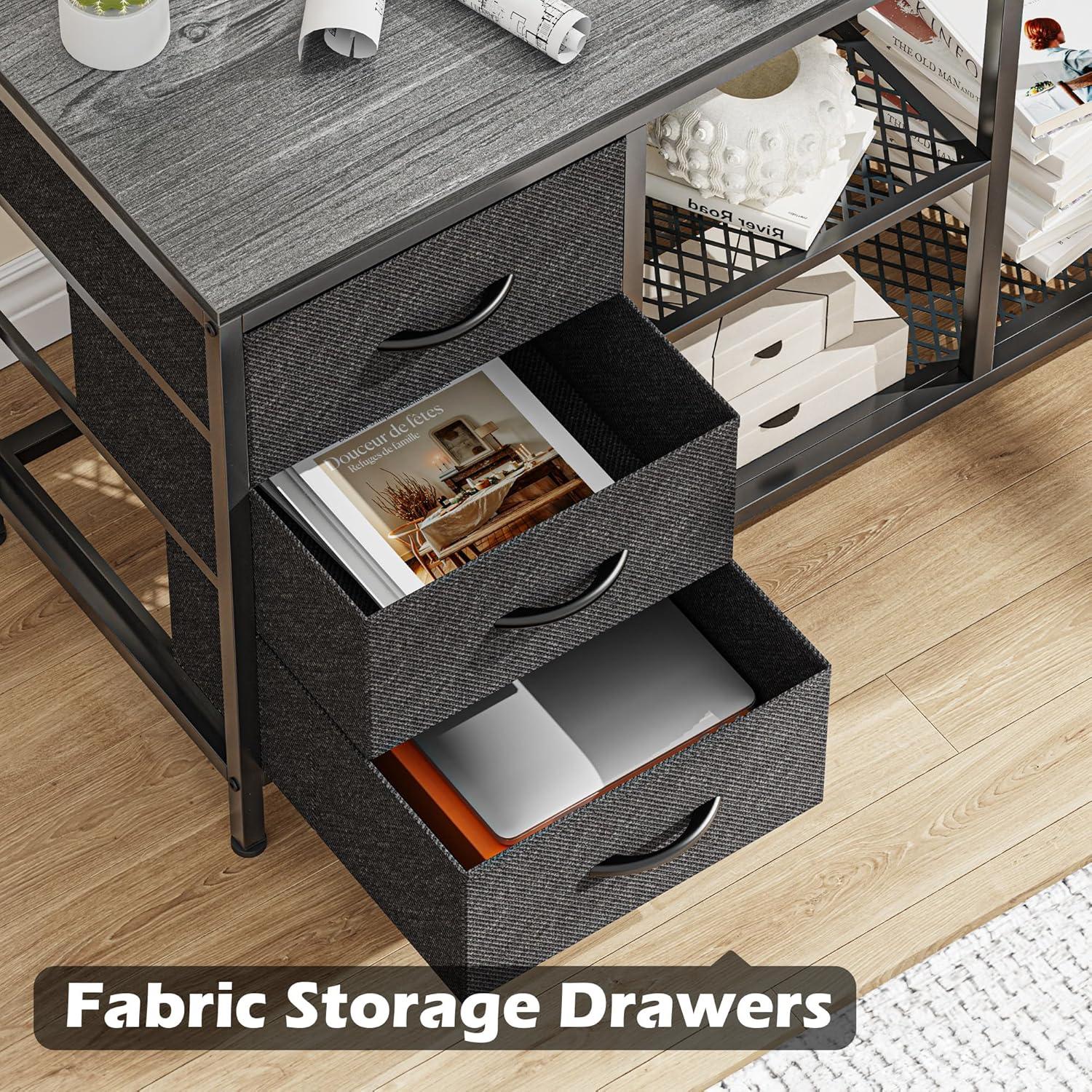 SUPERJARE L Shaped Desk with Power Outlets, Computer Desk with Drawers & Shelves, Corner Desk Gaming Desk Home Office Desk, Gray