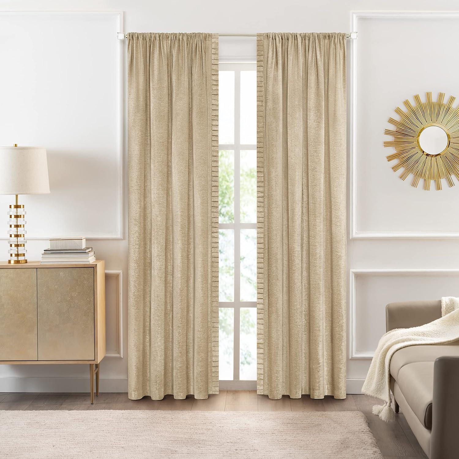 Achim Bordeaux Indoor Polyester Light Filtering Solid Curtain Panel, Tan, 52-in W x 63-in L