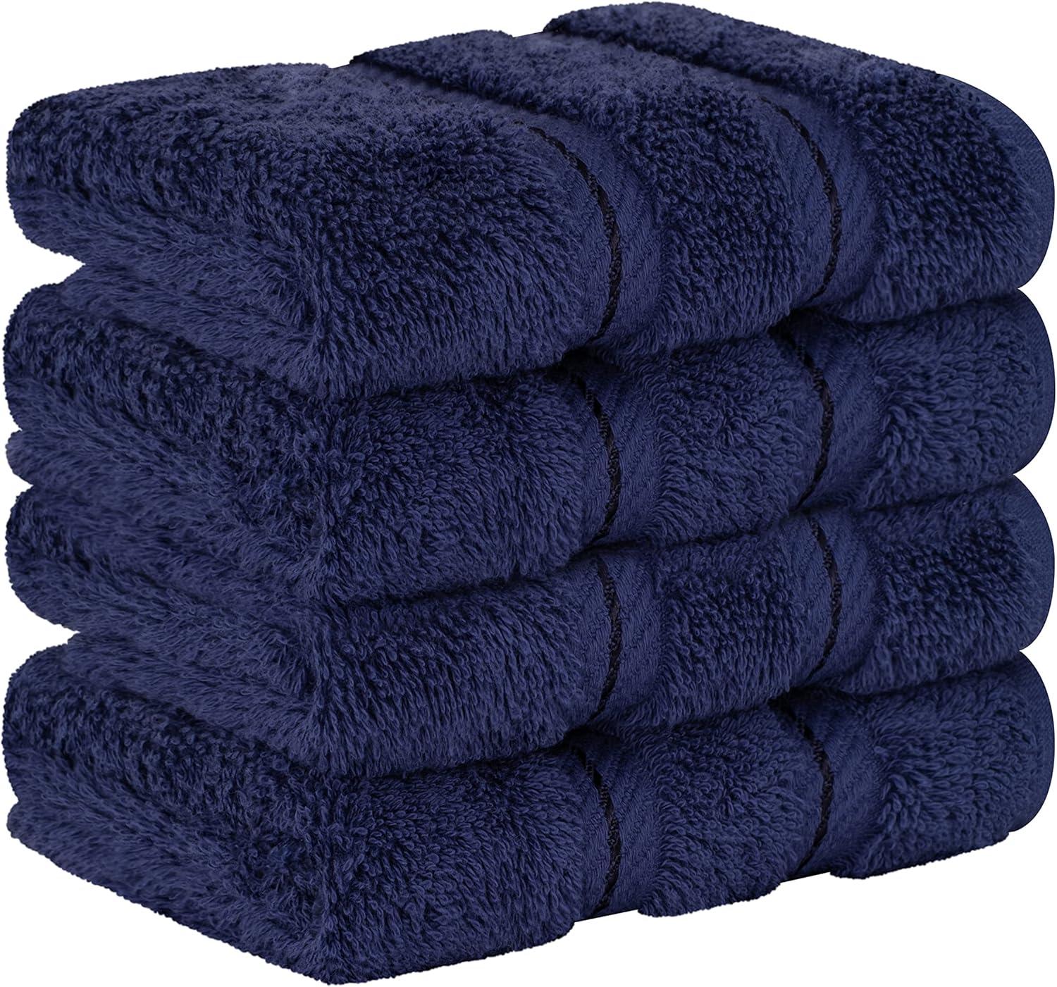 American Soft Linen Salem 4 Pack Washcloth Set, 100% Cotton Washcloth Hand Face Towels for Bathroom and Kitchen, Navy Blue