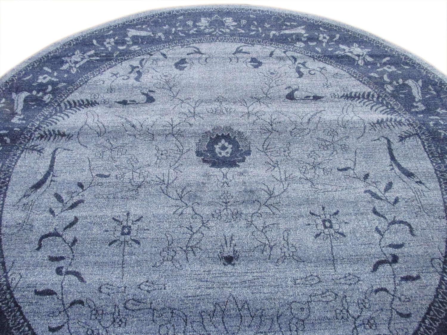 Unique Loom La Jolla Collection Area Rug - Floral (8' Round Blue/Navy Blue)