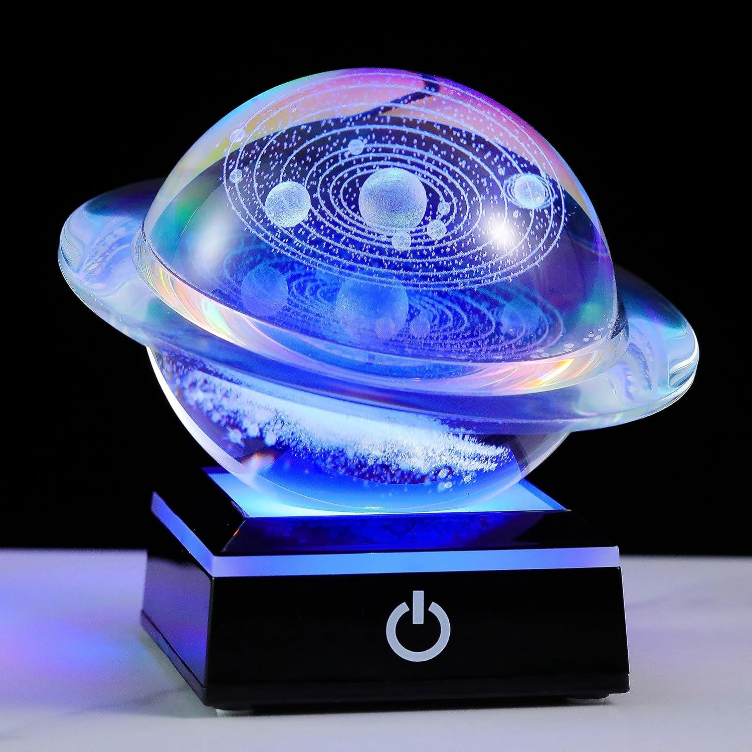 3D Solar System Model Crystal Ball 80mm 3.15inch - Outer Space Astronomy Gifts Room Decor Crystal Sphere Unique Gifts for Men Him Best Birthday Dad Physics Science Teacher Night Light Planet Lamp