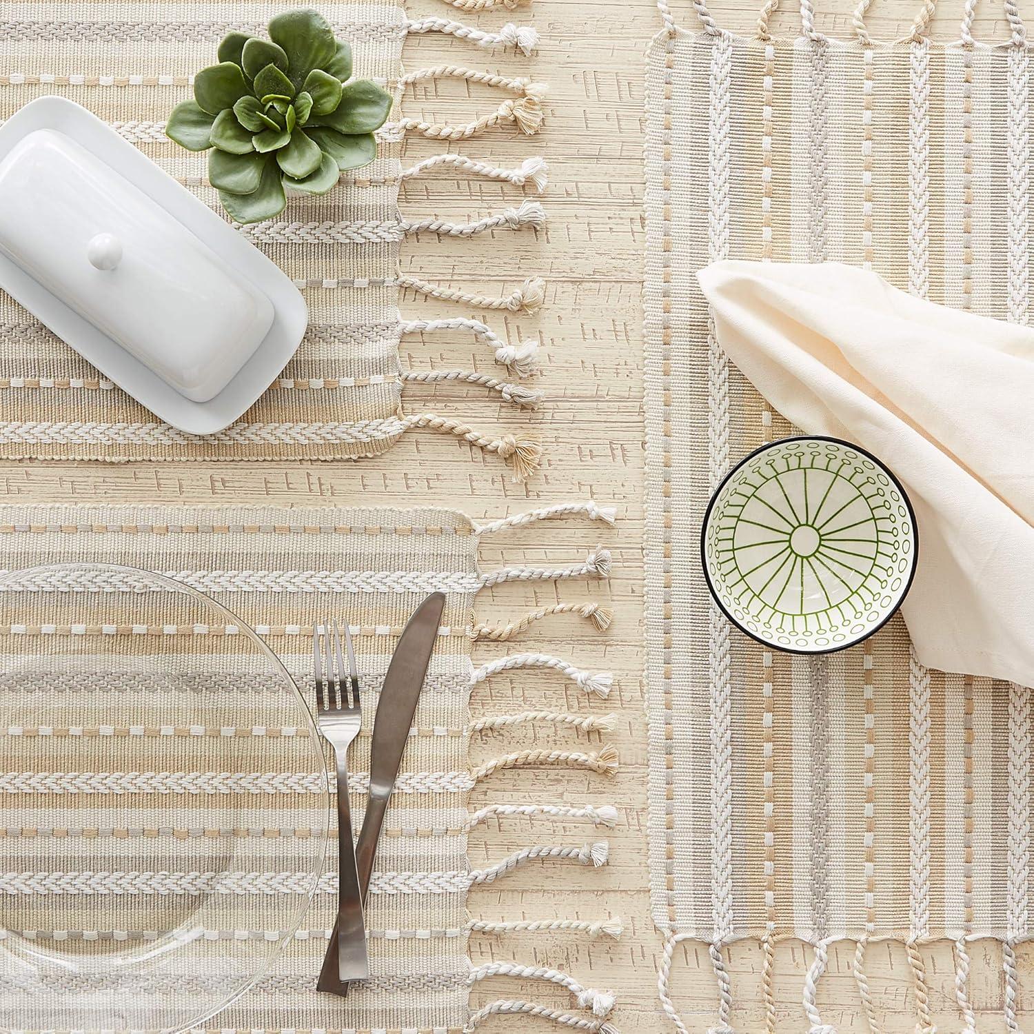 Natural Beige and White Cotton Striped Placemats Set of 6