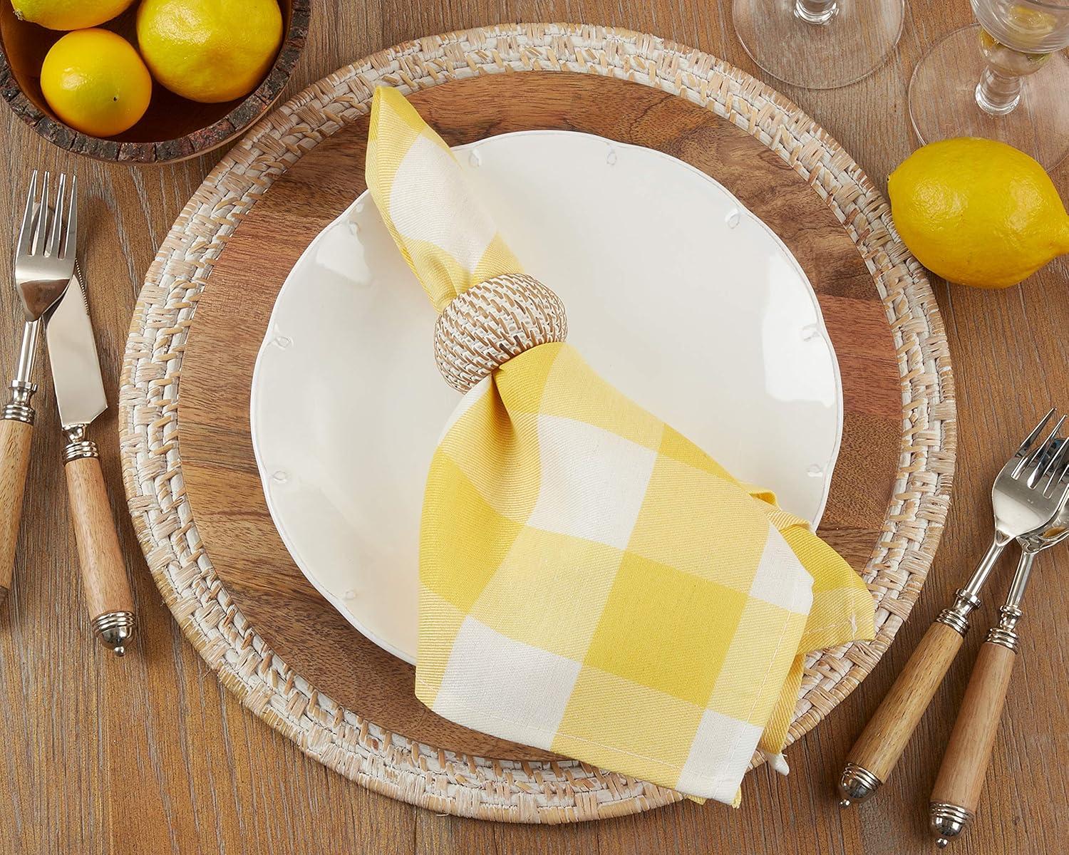 Saro Lifestyle Cotton Blend Buffalo Plaid Table Napkins (Set of 4), Yellow, 20" x 20"
