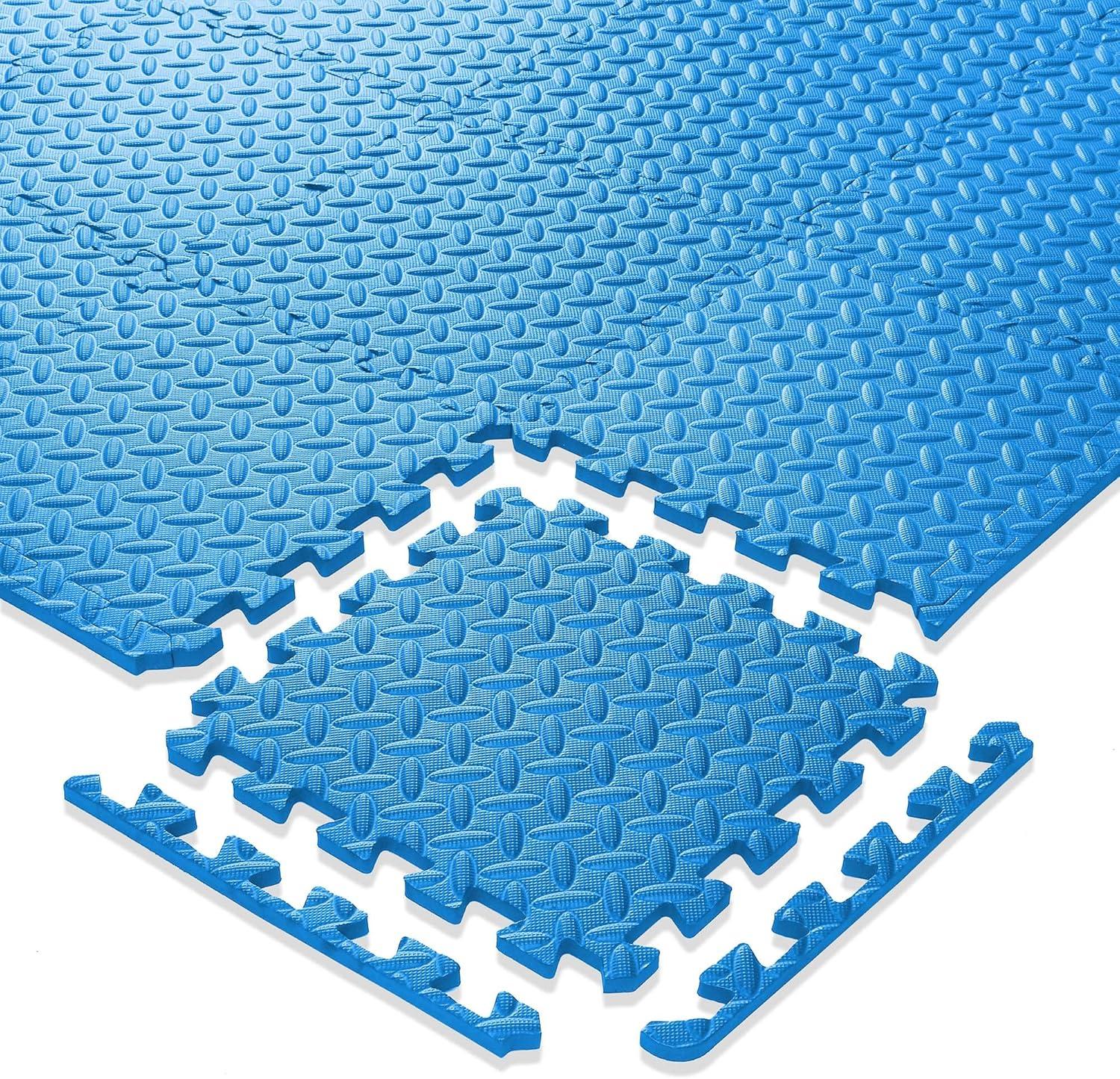 Philosophy Gym Pack of 12 Exercise Flooring Mats - 12 x 12 Inch Foam Rubber Interlocking Puzzle Floor Tiles - Blue