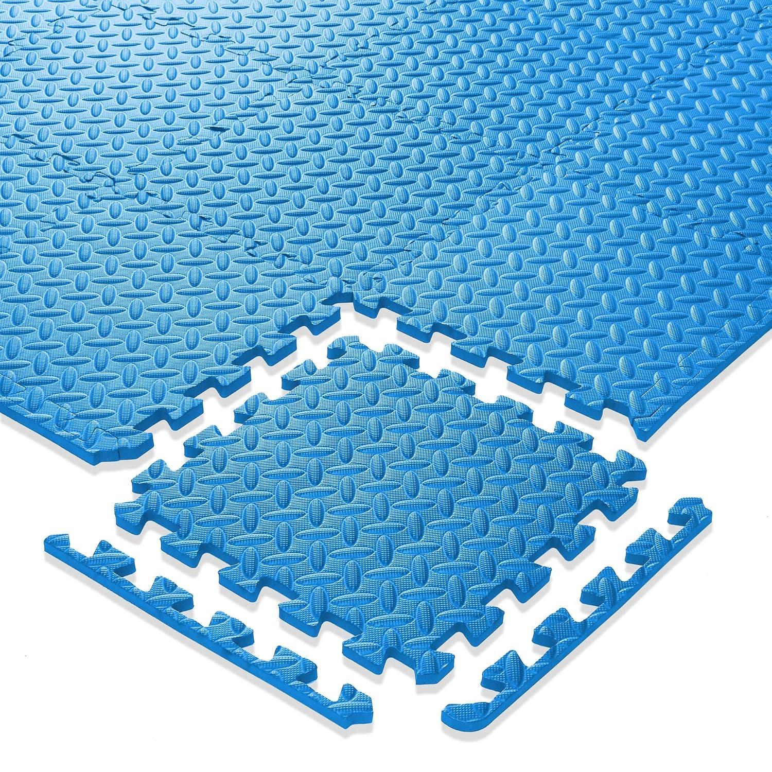 Philosophy Gym Pack of 12 Exercise Flooring Mats - 12 x 12 Inch Foam Rubber Interlocking Puzzle Floor Tiles - Blue