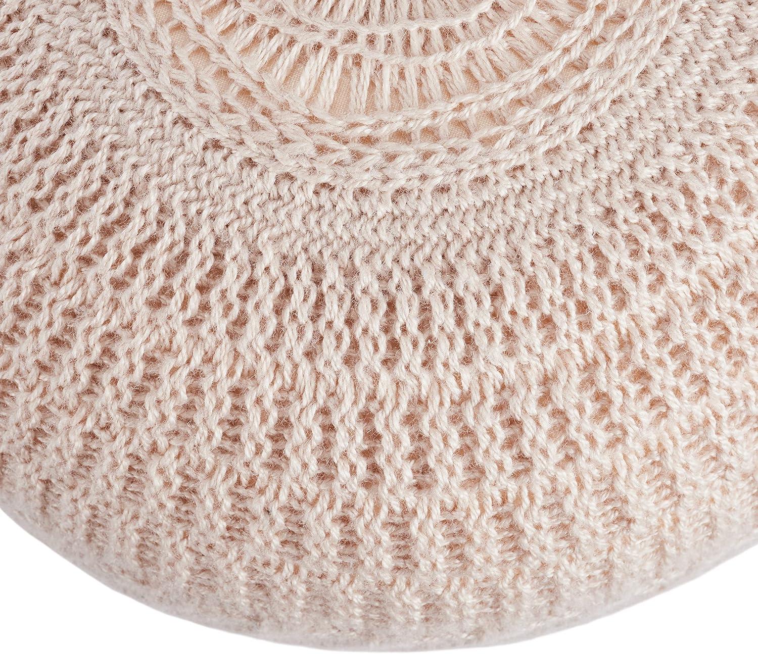 Lucille Light Blush Knit Round Pouf with Bean Filling