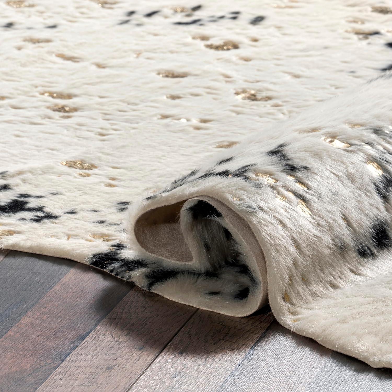 Chehalis Contemporary Faux Cowhide Power Loom Black/Gold Rug