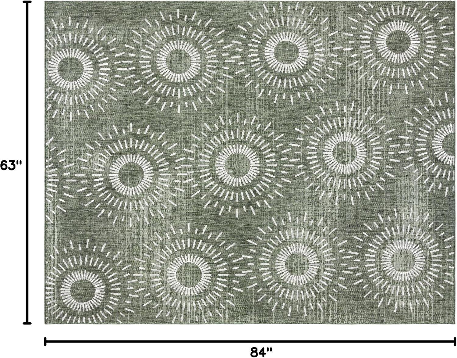 Paseo Tiaret Modern Tribal Sun Burst Green/Beige/Ivory Indoor / Outdoor Flatweave Polypropylene Area Rug