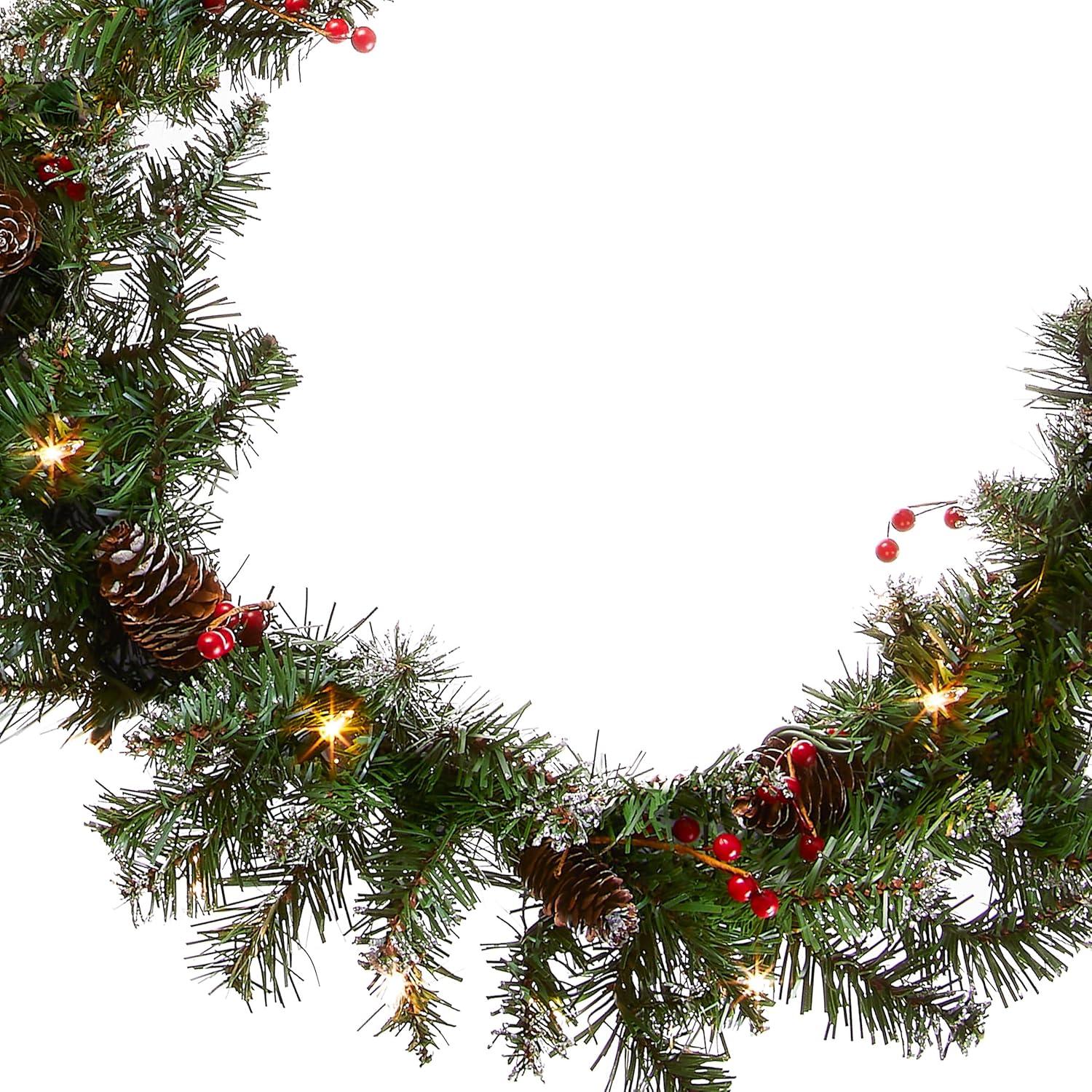 The Holiday Aisle® 9ft. Glittery Mountain Spruce Garland with Clear Lights