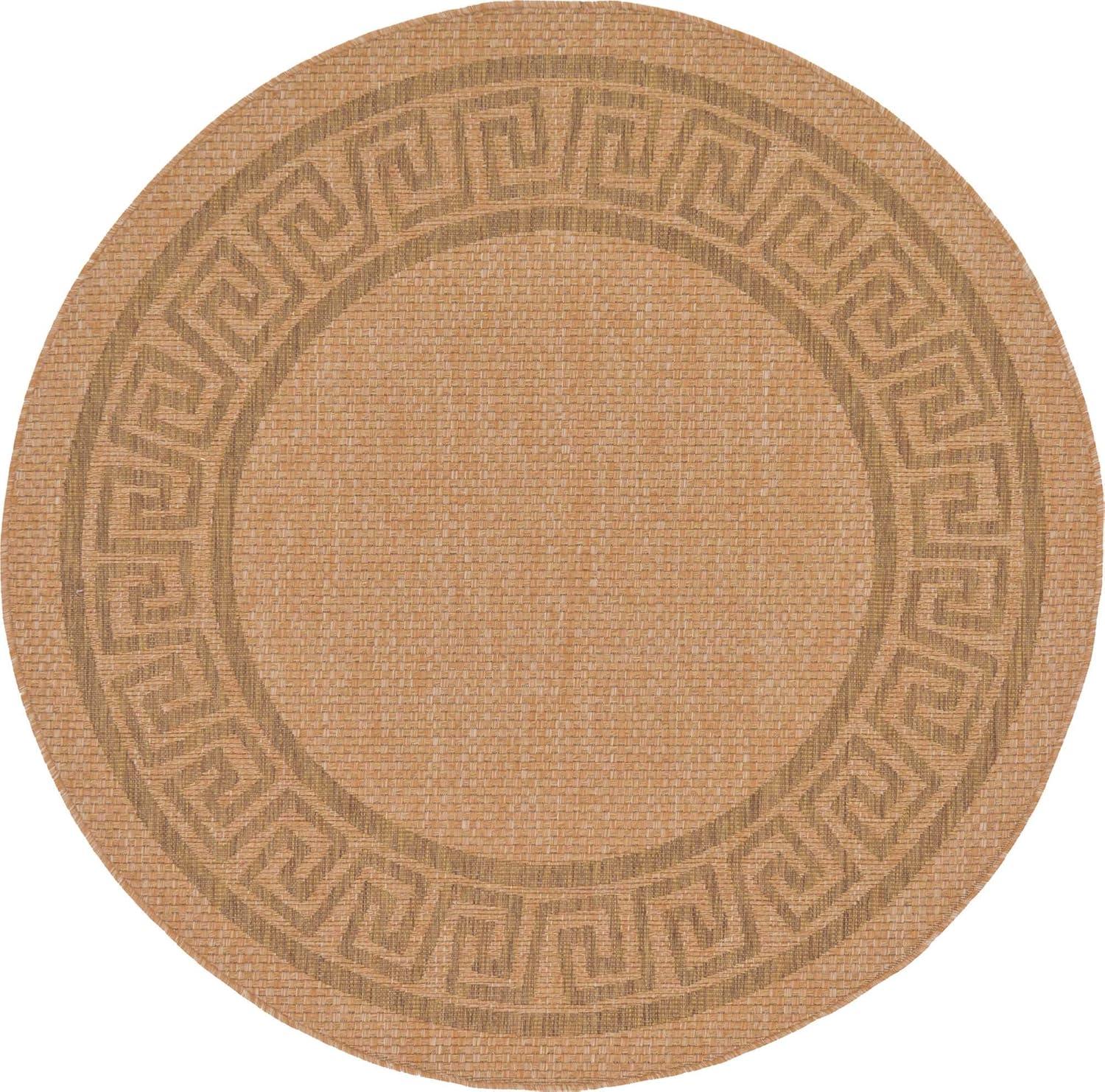 Light Brown Round Synthetic Easy Care Outdoor Rug