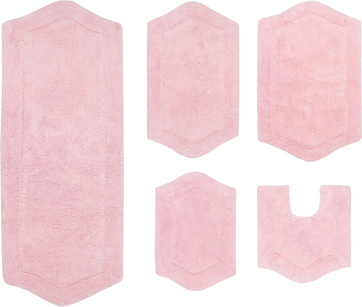 Pink Cotton Tufted Non-Slip Bath Rug Set