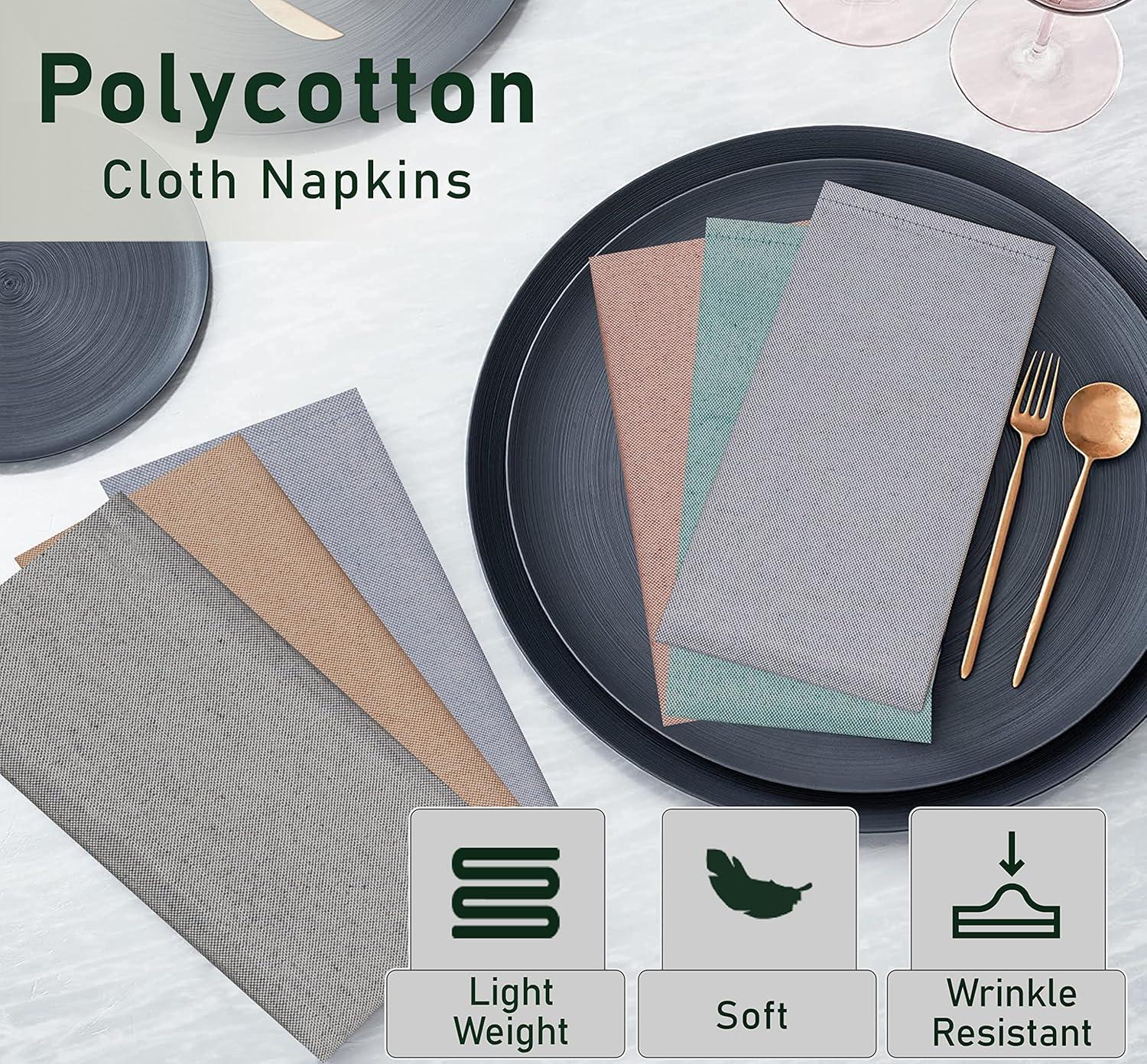 Poly Cotton Square Cloth Napkins Chambray Fabric (Set of 12)