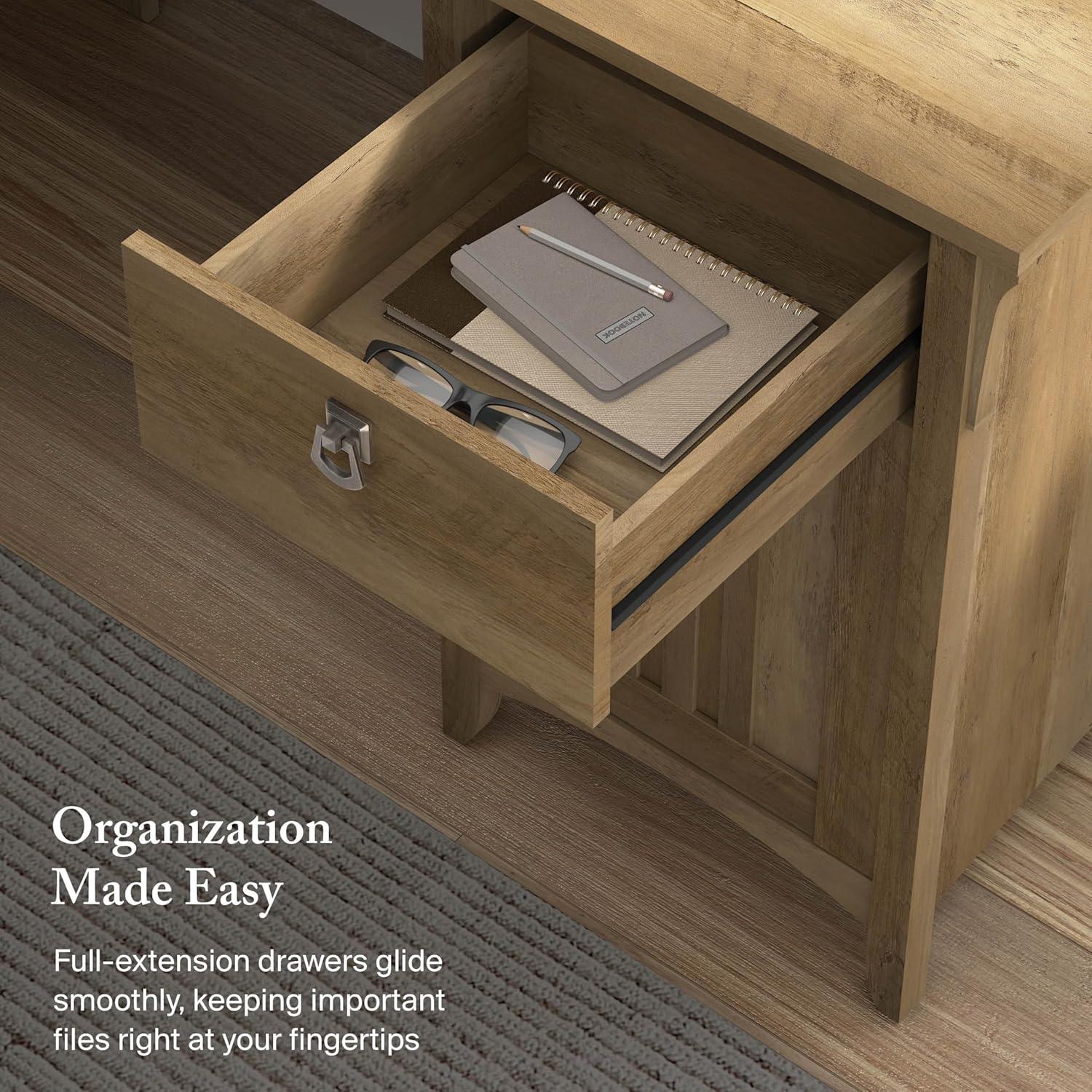 Bush Furniture Salinas 60" L Shaped Desk with Storage, Reclaimed Pine