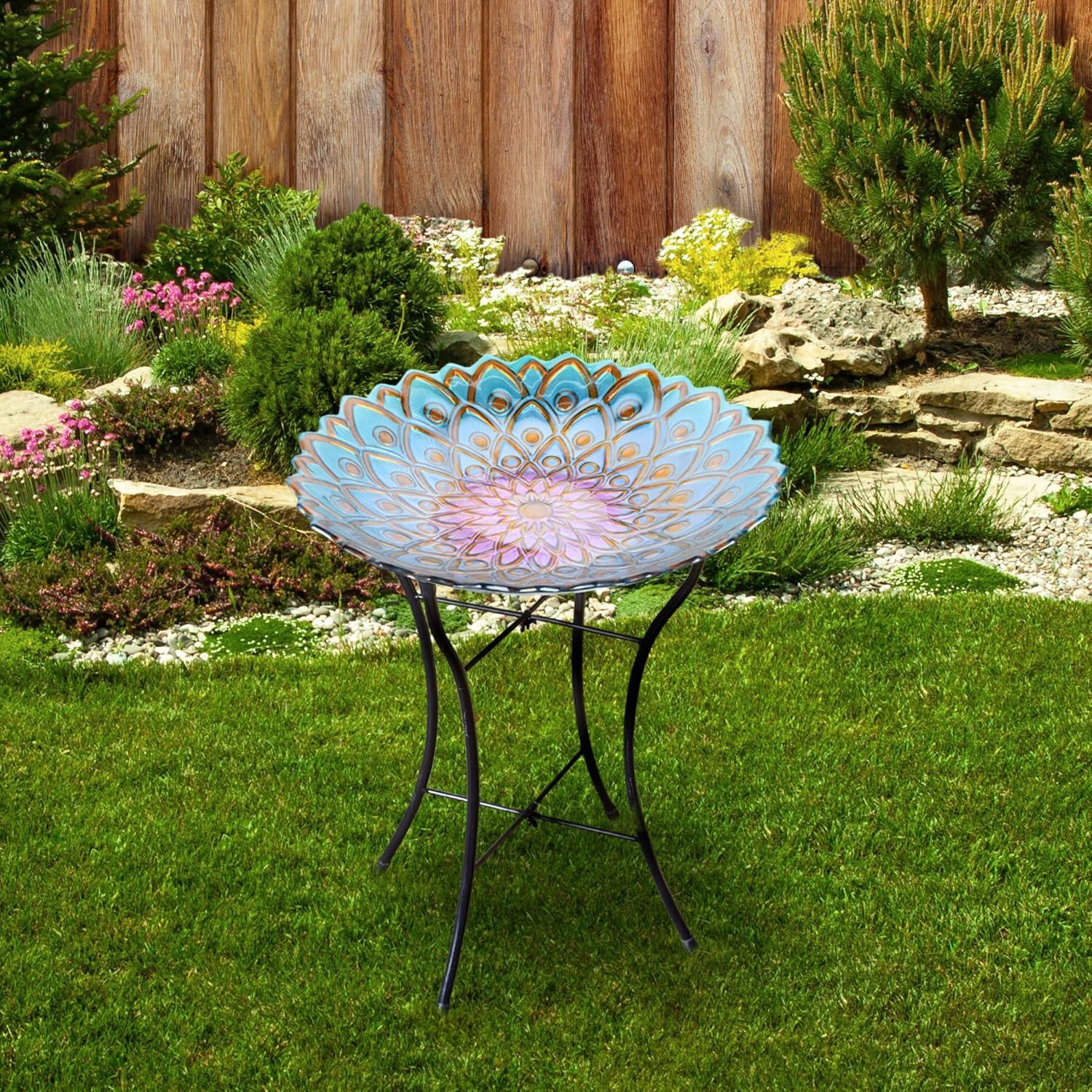 Teamson Home 18" Mosaic Flower Glass Bird Bath w/ Stand