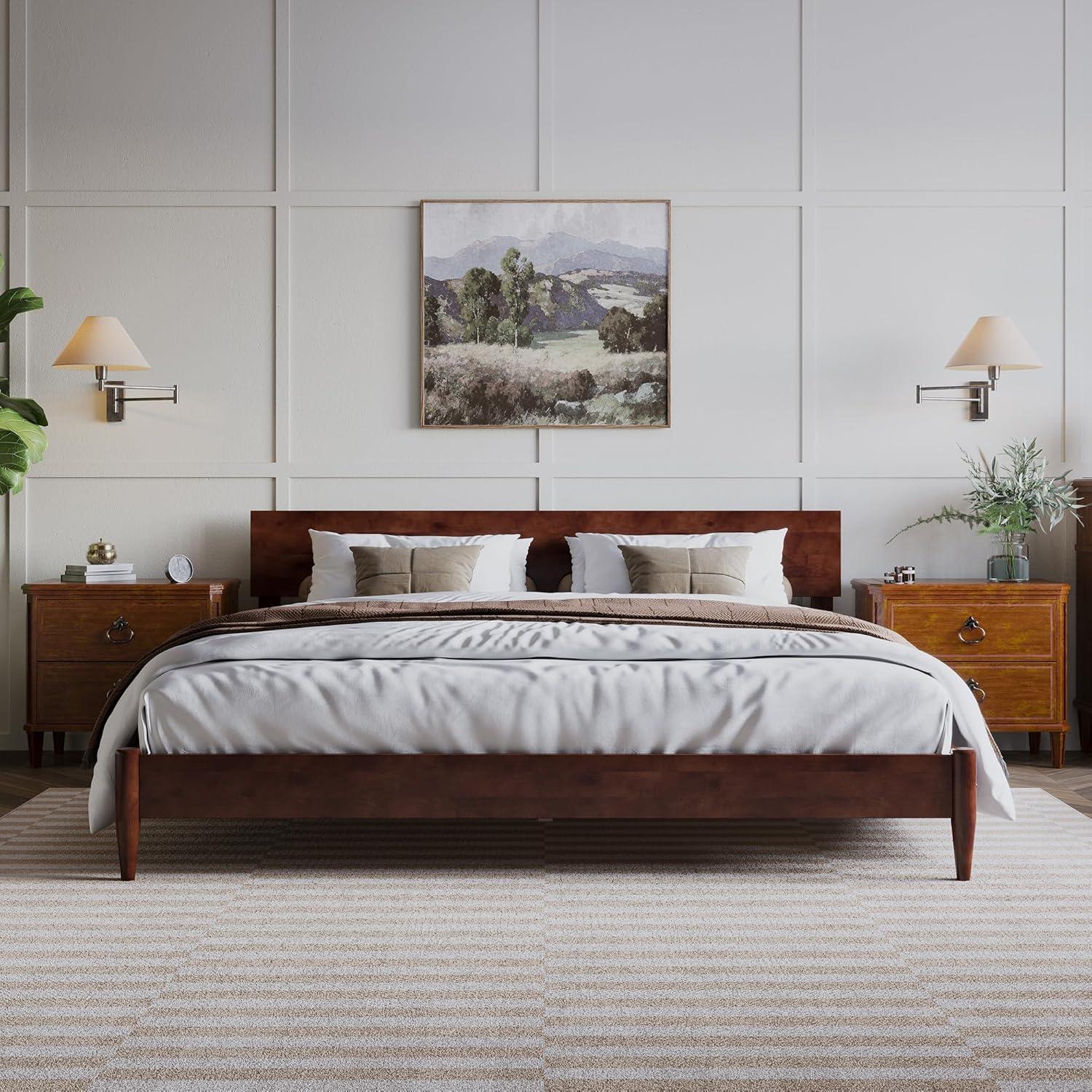 AFI Aria King Modern Solid Wood Low Profile Platform Bed, Walnut
