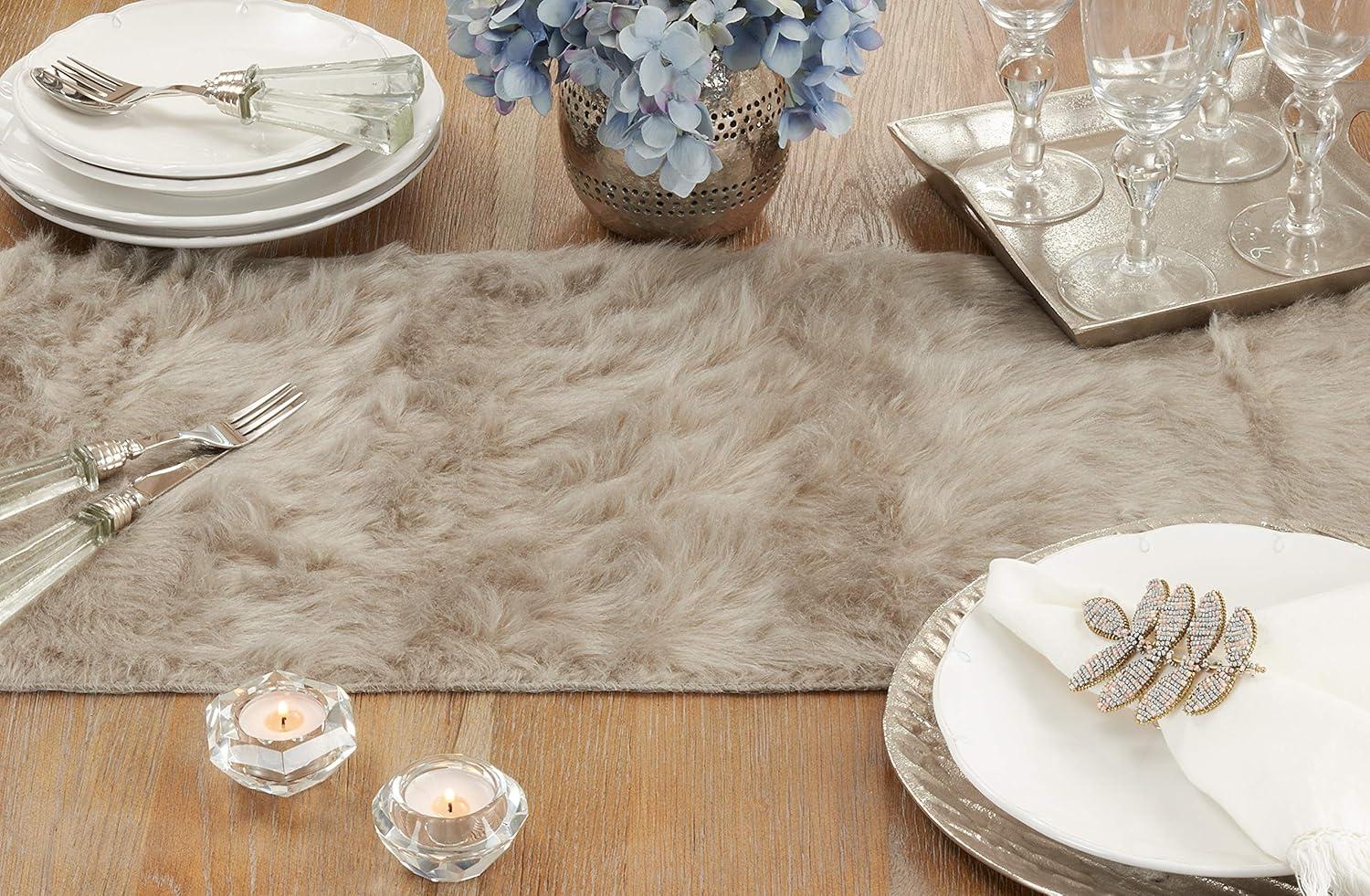 Gray Faux Fur Polyester Table Runner, 15" x 54"