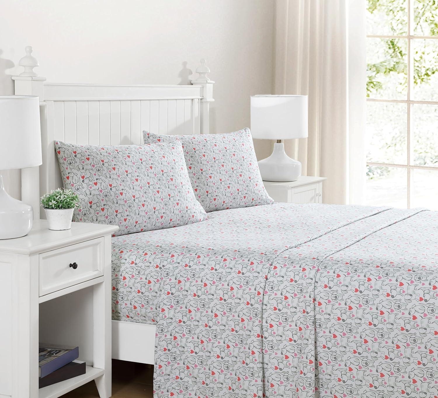 Twin Pink and White Microfiber Kids Sheet Set