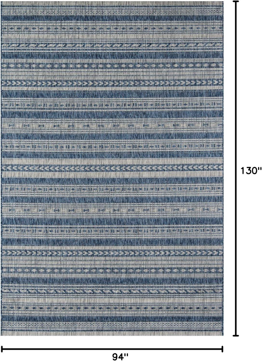 Blue and White Rectangular Synthetic Indoor/Outdoor Rug