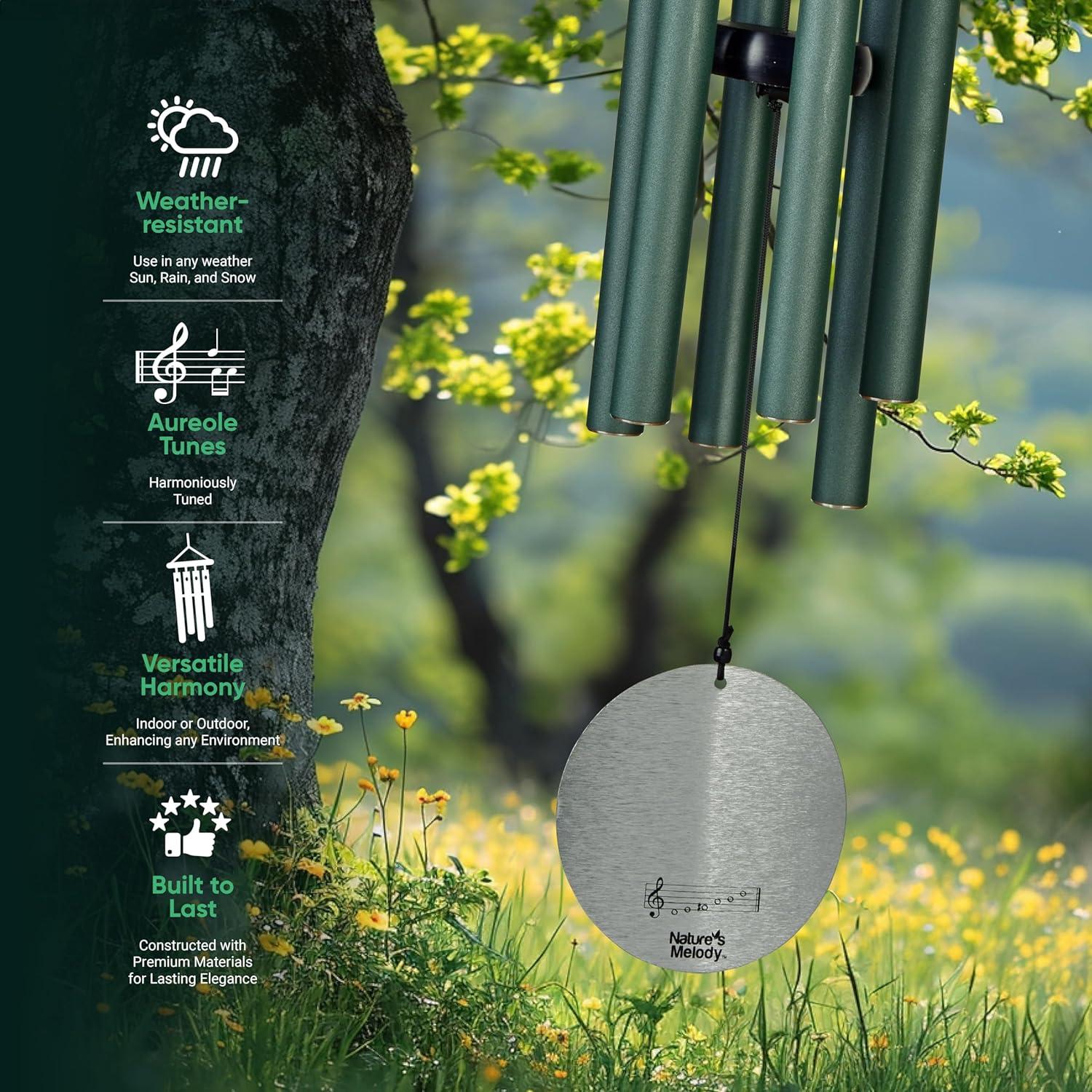 Nature's Melody Aureole Tunes Wind Chimes - 6-Tube Rustproof Aluminum Outdoor Windchime