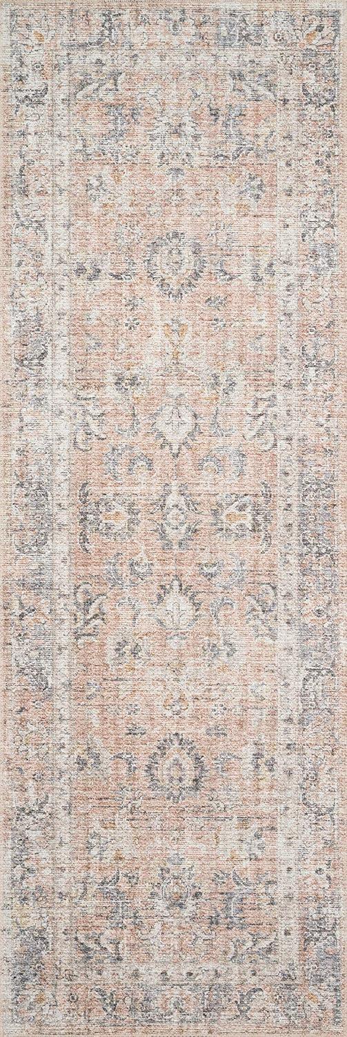 Blush and Grey Oriental Wool and Synthetic Runner Rug