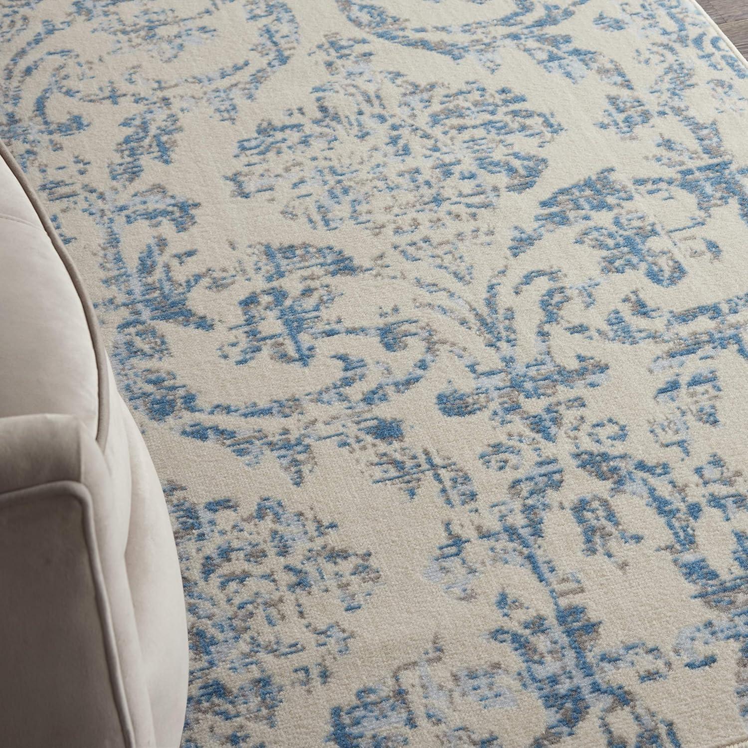Jubilant JUB09 Area Rug Farmhouse Vintage Damask By Nourison Ivory Blue 3' x 5'