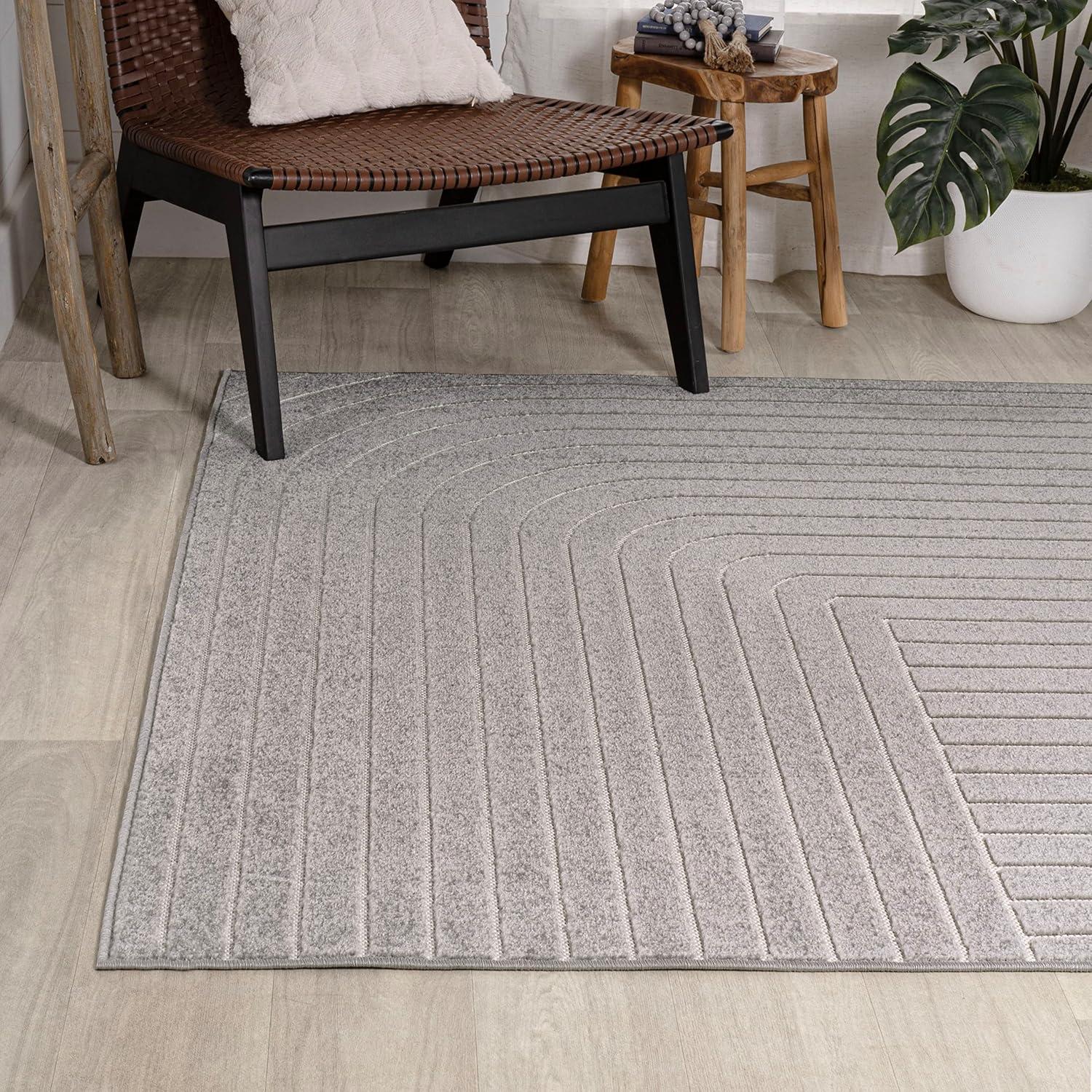 JONATHAN Y Odense High-Low Minimalist Angle Geometric Gray/Ivory 4 ft. x 6 ft. Indoor/Outdoor Area Rug
