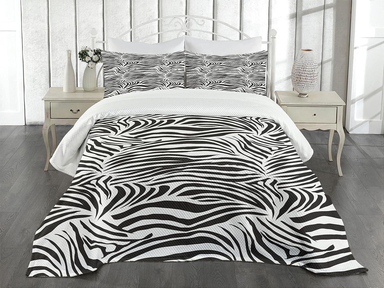 Ambesonne Black White Bedspread Wild Zebra