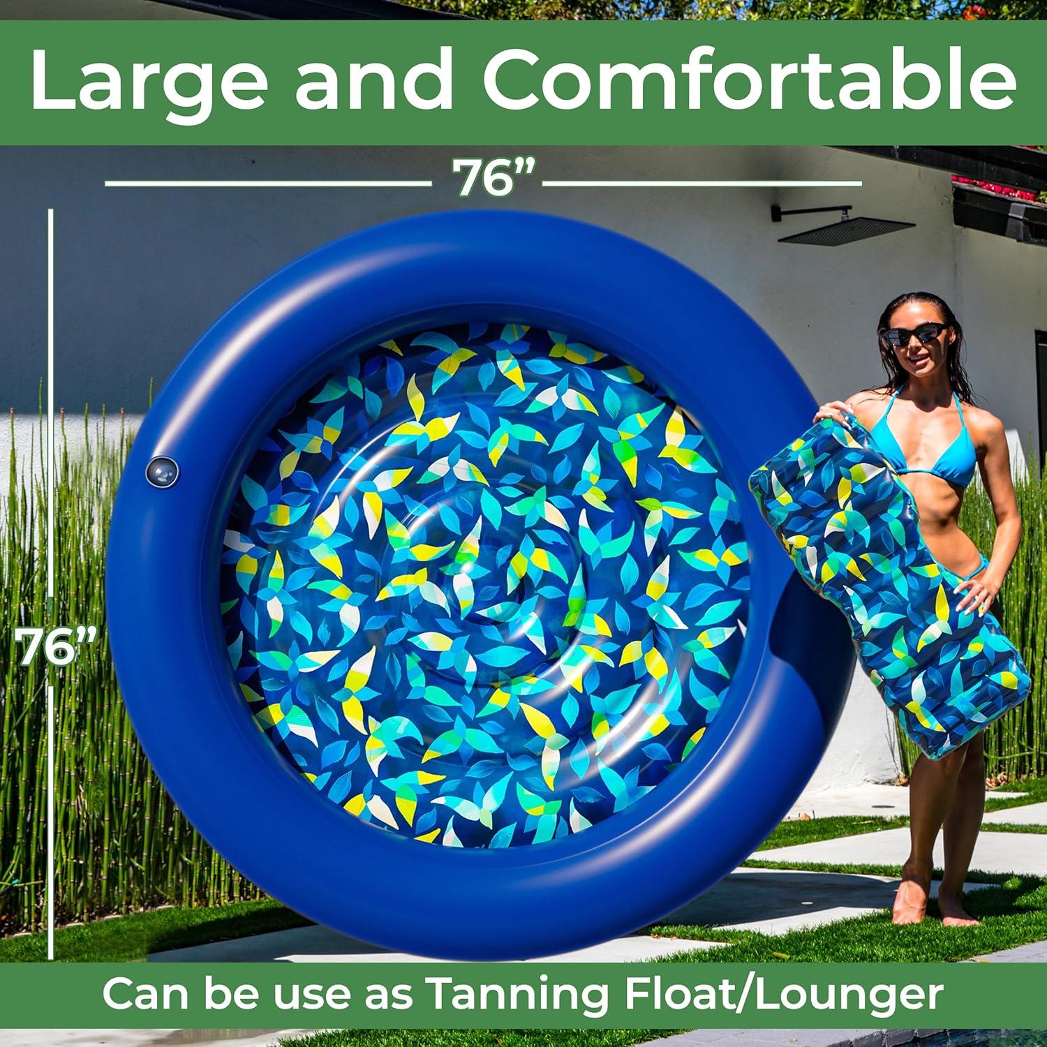 JAMBO Huge Round 76 x 76 Tanning Pool Lounger, Pool Float, Inflatable Sun Tanning Pool Float, Tanning Chair, Pool Floats Adult, Water Lounge Raft Pool Lounger Adults, Tanning Raft Sunchill Tanning Bed