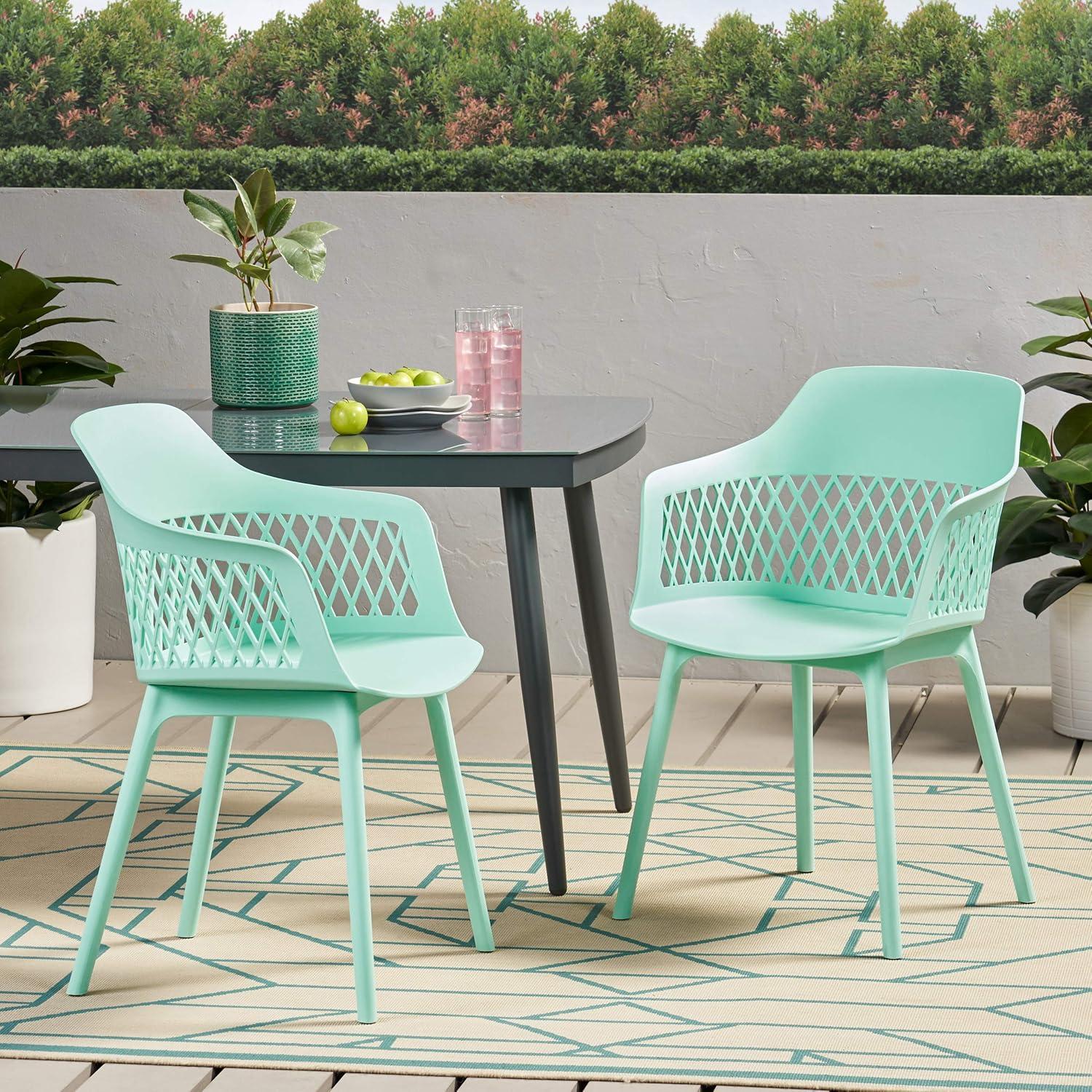 Mint Polypropylene Resin Outdoor Dining Chair Set of 2