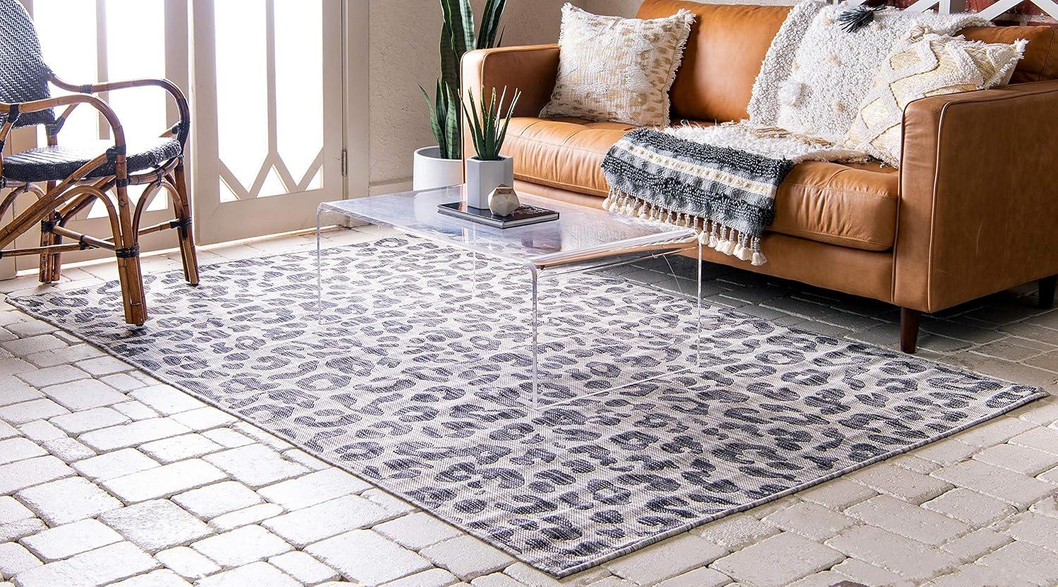 Unique Loom Outdoor Safari Collection Area Rug - Leopard (8' x 11' 4" Rectangle Light Gray/Gray)