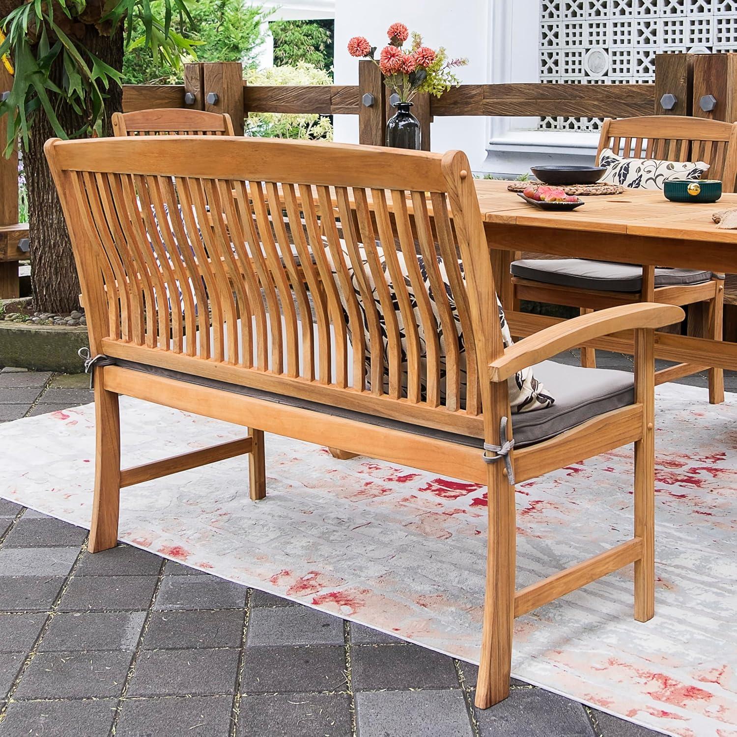 Cambridge Casual 6pc Caterina Teak Wood Outdoor Dining Set with Beige Cushion: Weather-Resistant, 2" Umbrella Hole, Galvanized Steel Hardware
