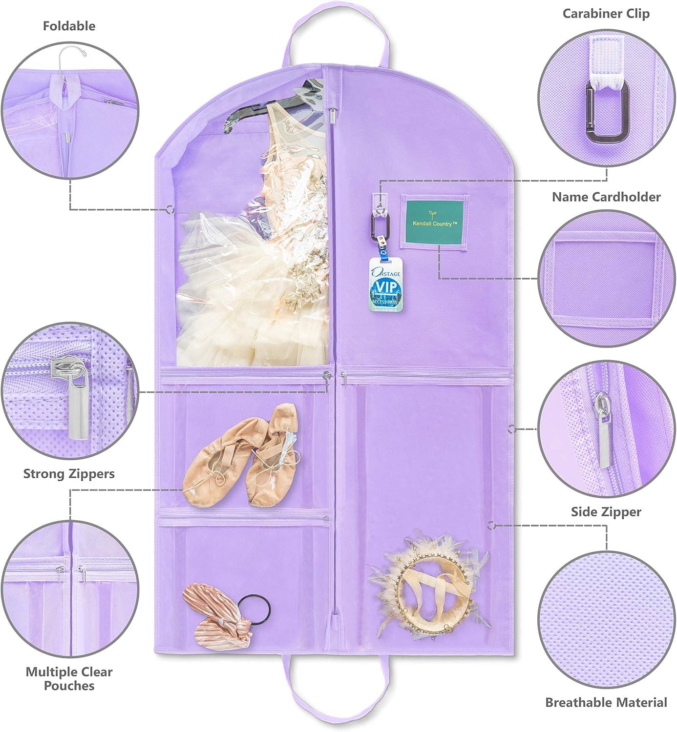 Kendall Country Dance Garment Bag Costume Organizer for Dancers, Beauty Pageants, Sports, Gymnasts, Figure Skaters, Travel and more - Lavender Purple 40 inch Long