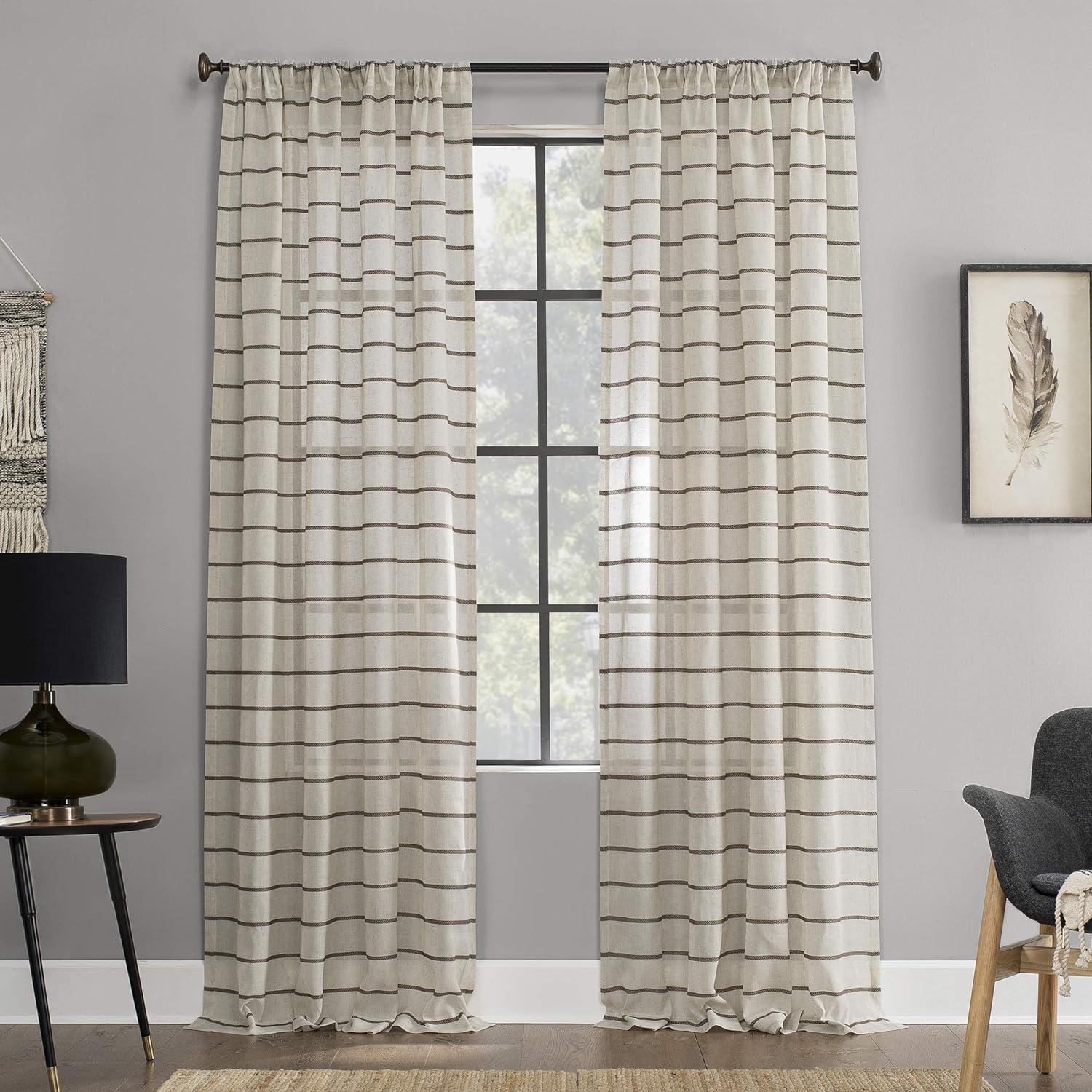 Clean Window Aso Twill Stripe Anti-Dust Linen Blend Sheer Curtain Panel