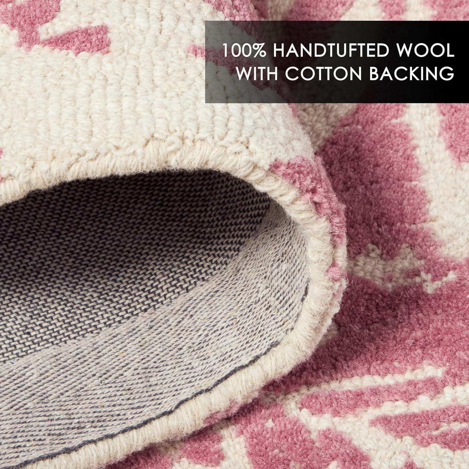 NICOLE MILLER NEW YORK Mod Damask Chambray Handcrafted Wool Area Rug Rose