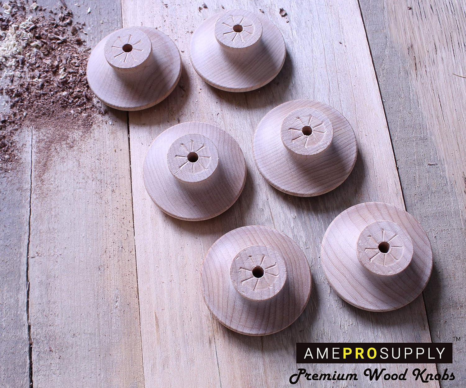 Wood Knobs Extra Large 2 inch Big Wooden Knob for Bifold Doors, Closet Door, Furniture Dresser Pulls with Screws (6 Piece)