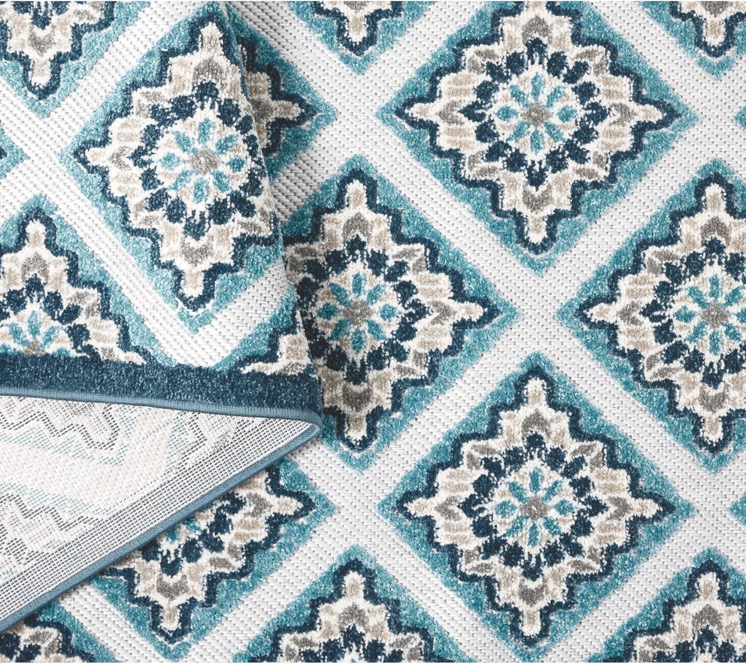 TOWN & COUNTRY EVERYDAY Brooks Retro Geo Outdoor Rug Blue Multi