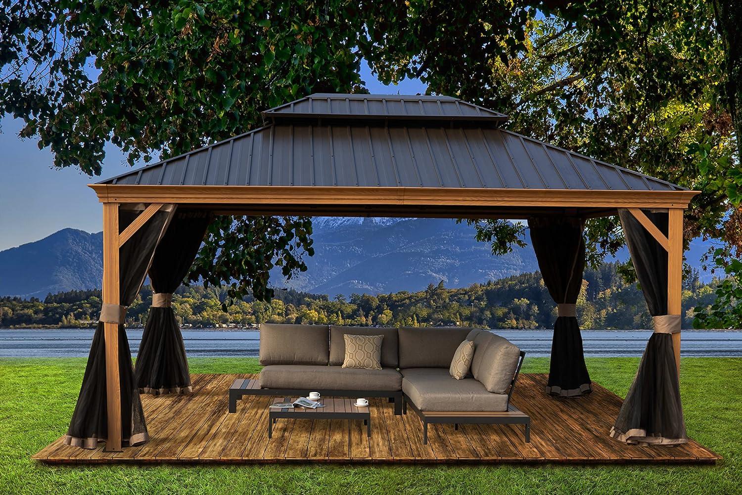 Kozyard Apollo 12 ft. W x 16 ft. D Wood-like Aluminum Hardtop Gazebo(Brown)