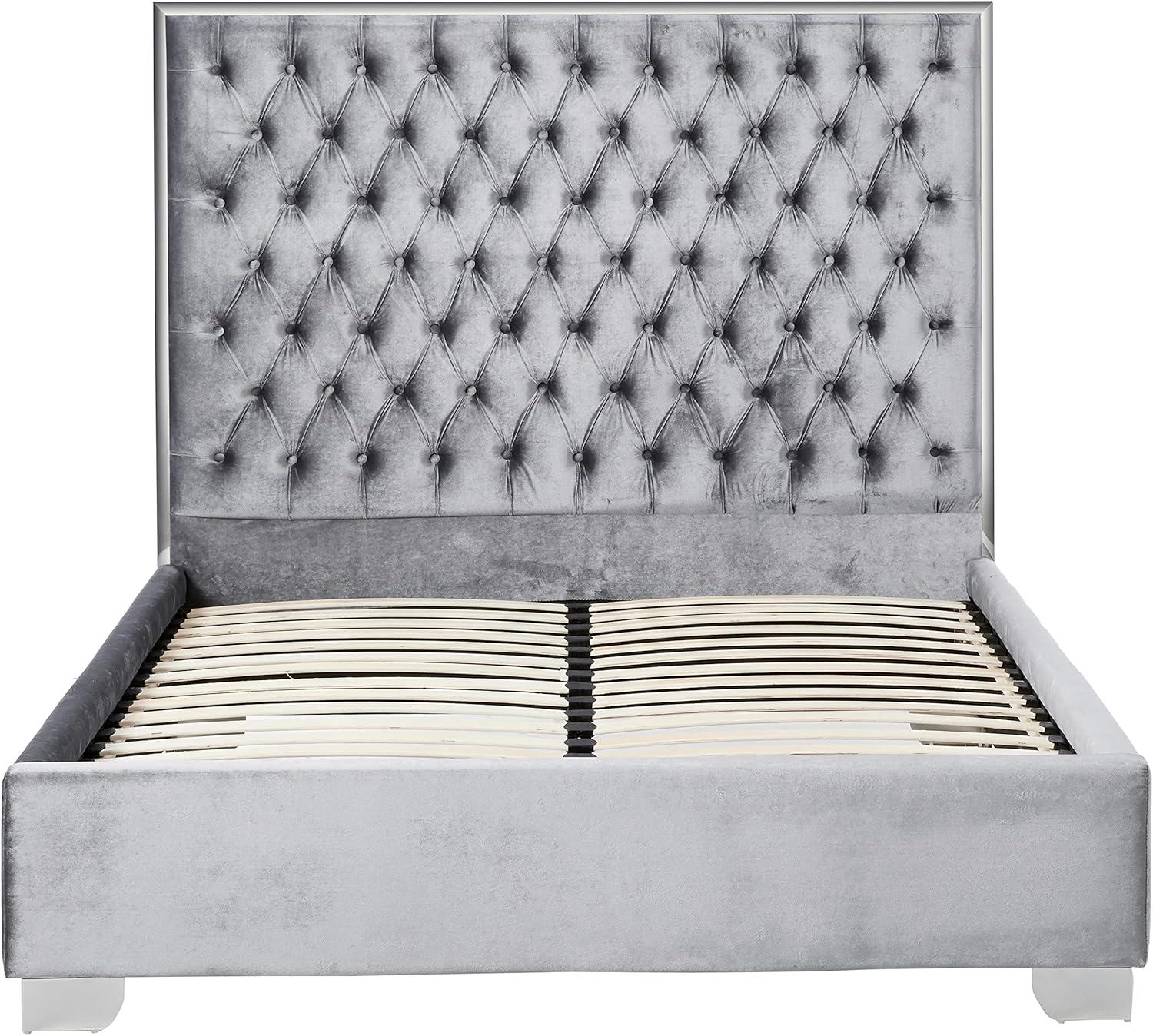 Lexi Grey Velvet Queen Bed - Contemporary