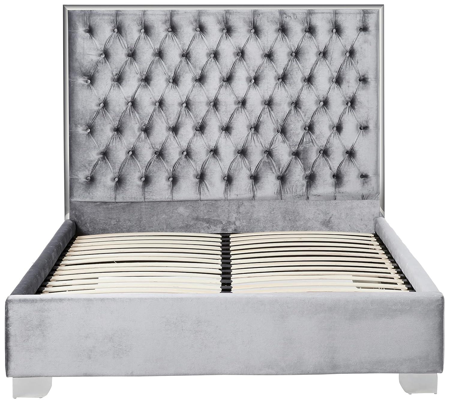 Lexi Grey Velvet Queen Bed - Contemporary