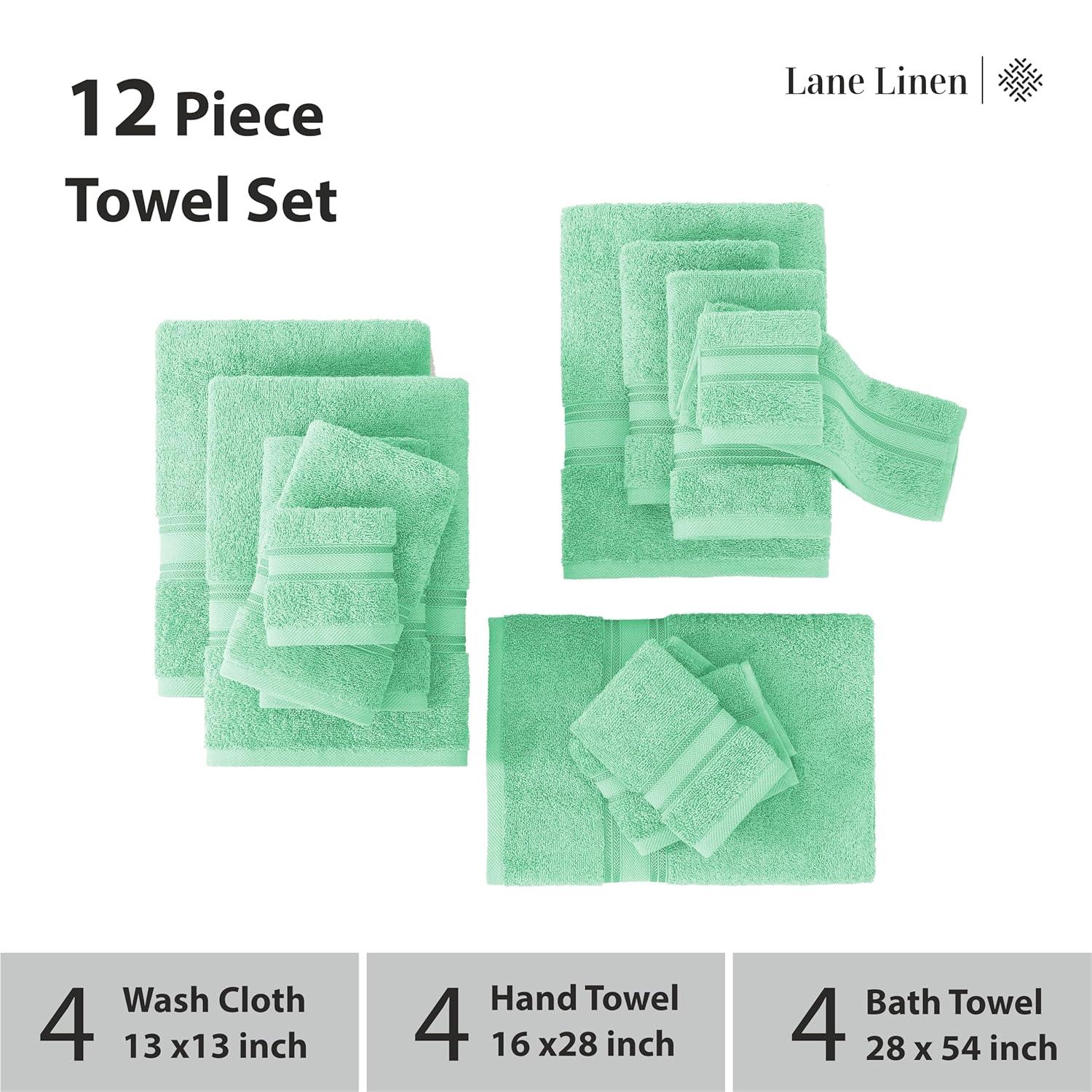 LANE LINEN Luxury Bath Towels Set - 12 Piece Set, 100% CottonBathroom Towels, Zero Twist, Shower Towels, Extra Absorbent Bath Towel, Super Soft, 4 Bath Towels, 4 Hand Towels, 4 Wash Cloths - Aqua Sky