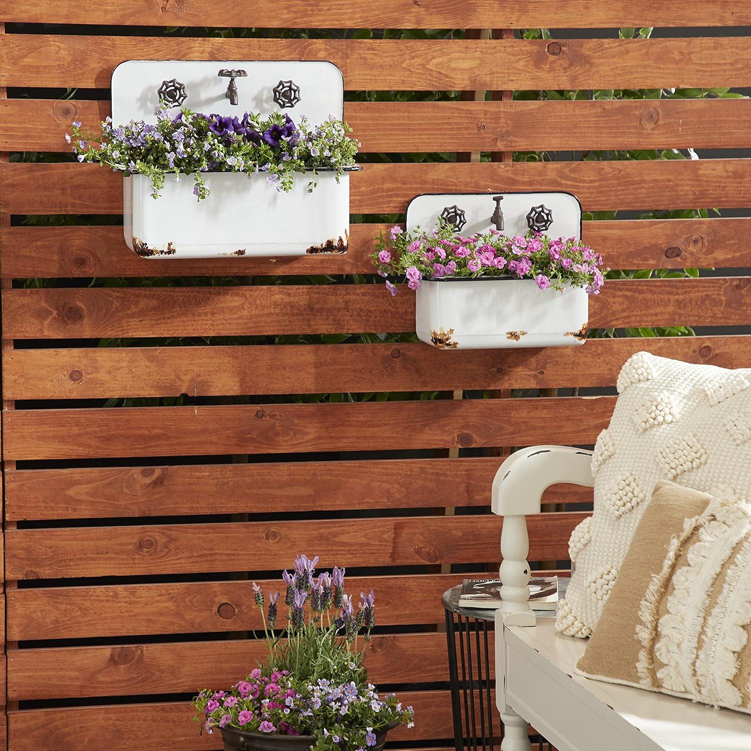 White Metal 17" and 13" Indoor Outdoor Wall Planter Set