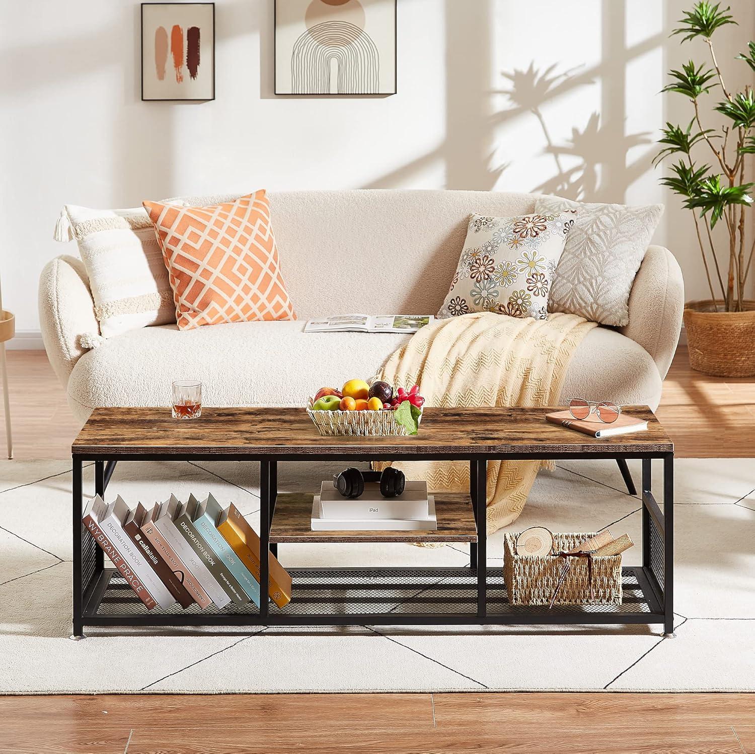 Rustic Brown and Black Industrial TV Stand with Metal Frame