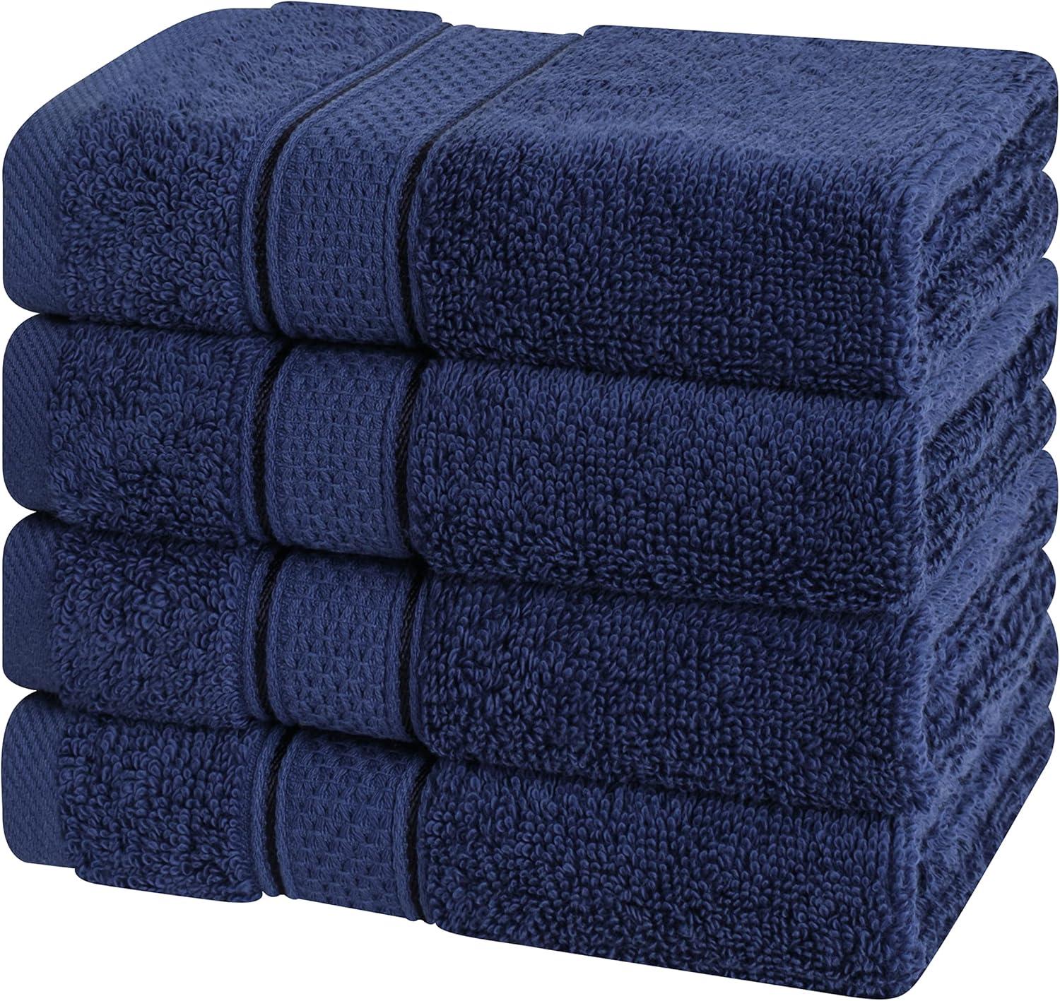 American Soft Linen Salem 4 Pack Washcloth Set, 100% Cotton Washcloth Hand Face Towels for Bathroom and Kitchen, Navy Blue