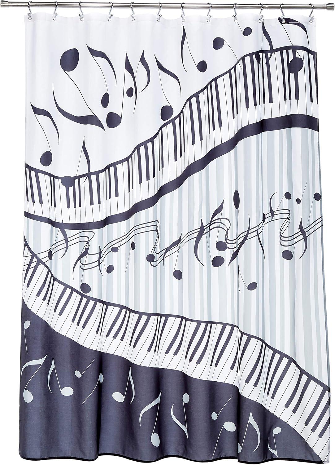 Black and Gray Music Note Fabric Shower Curtain, 72" x 72"